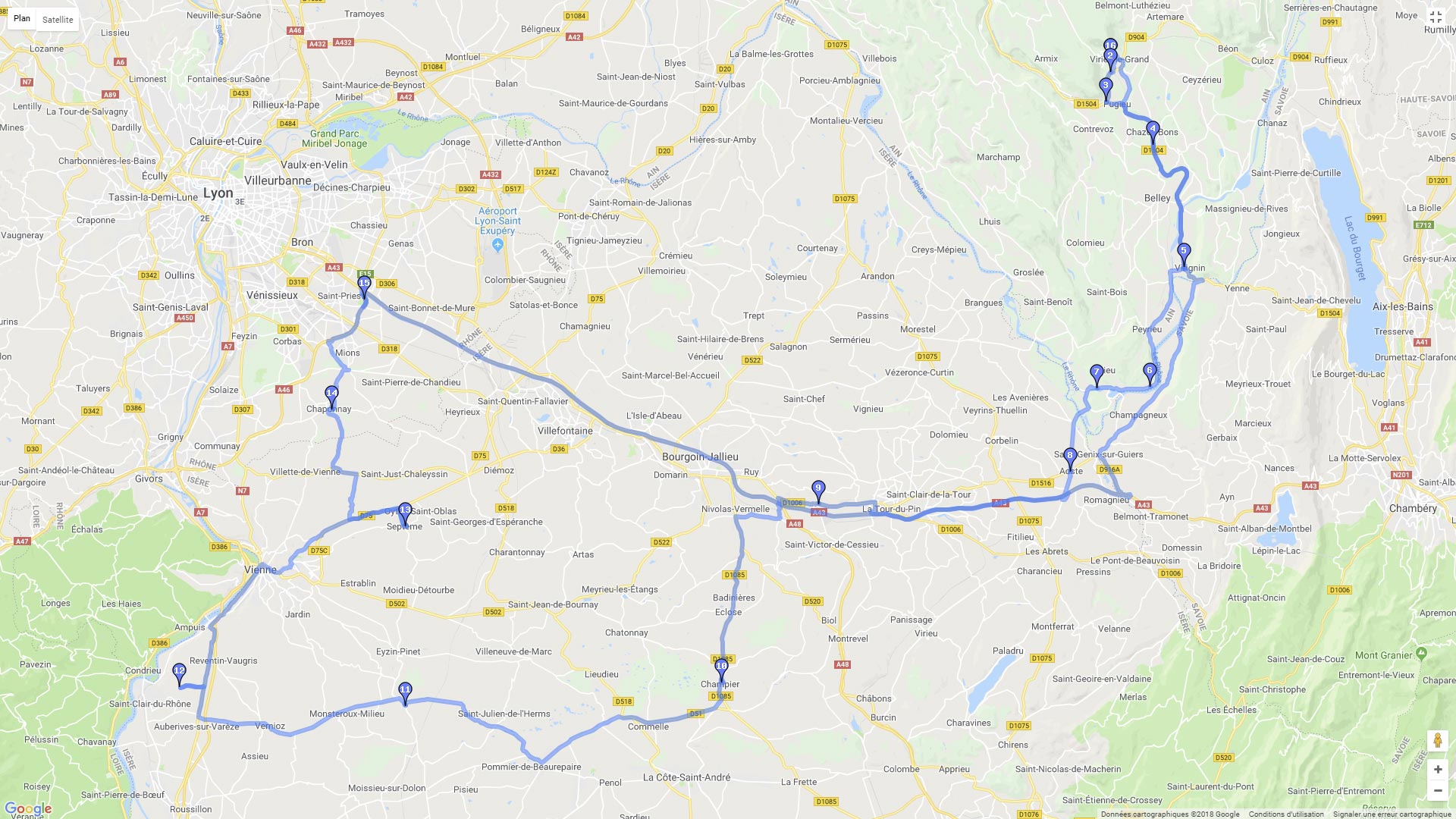 Pour zoomer sur la carte et avoir plus de détails, connectez-vous ! Carte roadbook Virieu le Grand