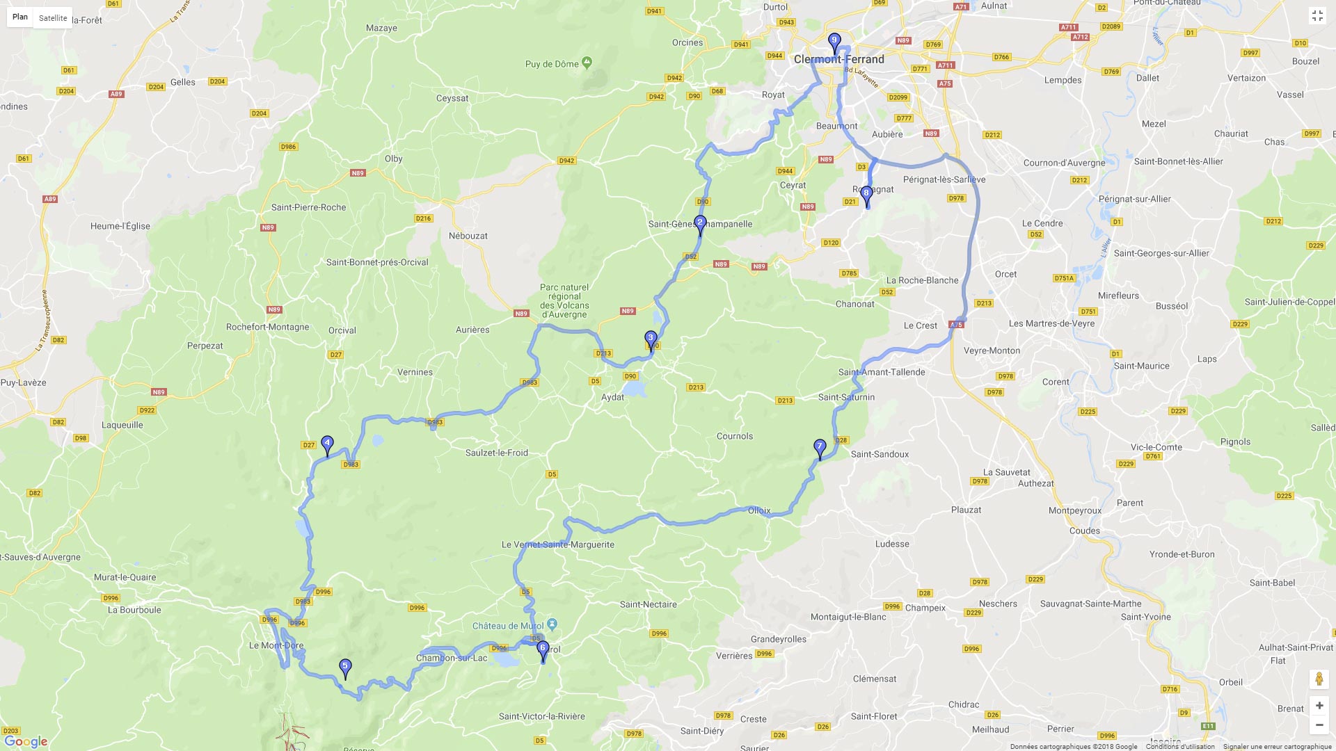 Pour zoomer sur la carte et avoir plus de détails, connectez-vous ! Carte roadbook Parc des volcans d'auvergne
