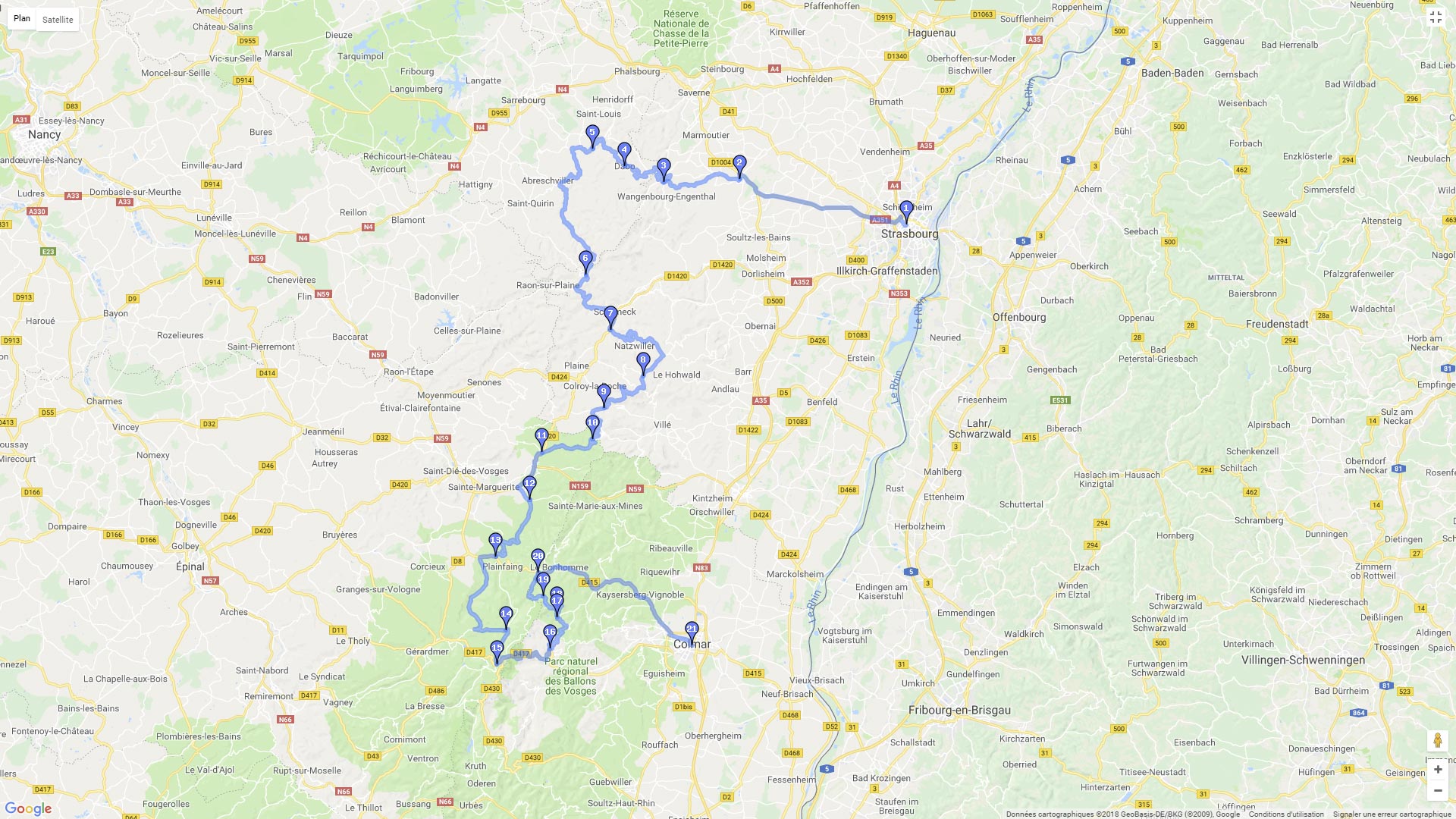 Pour zoomer sur la carte et avoir plus de détails, connectez-vous ! Carte roadbook La route des crêtes en Alsace