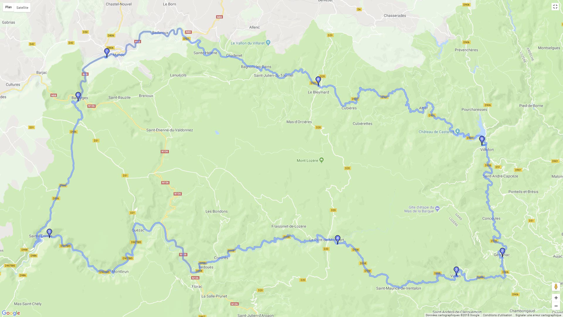 Pour zoomer sur la carte et avoir plus de détails, connectez-vous ! Carte roadbook Au nord du Parc national des Cévennes
