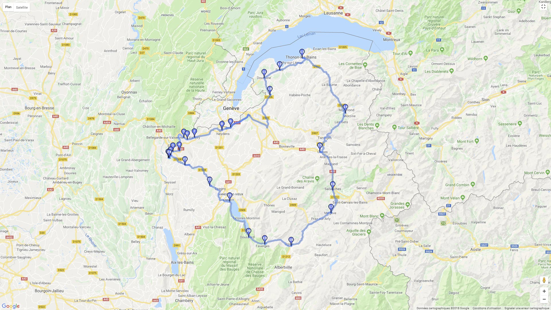 Pour zoomer sur la carte et avoir plus de détails, connectez-vous ! Carte roadbook Haute-Savoie entre Léman et montagne