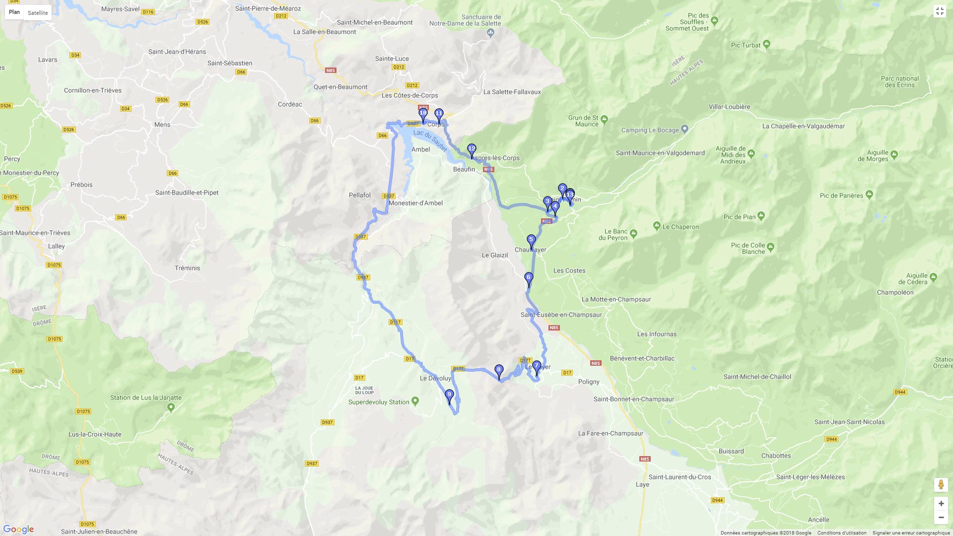 Pour zoomer sur la carte et avoir plus de détails, connectez-vous ! Carte roadbook Devoluy Col du Noyer