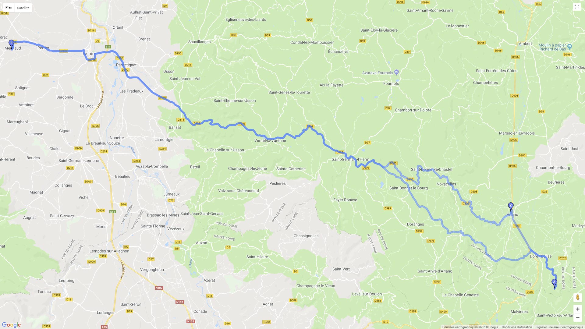 Pour zoomer sur la carte et avoir plus de détails, connectez-vous ! Carte roadbook A travers le Parc naturel régional du Livradois-Forez