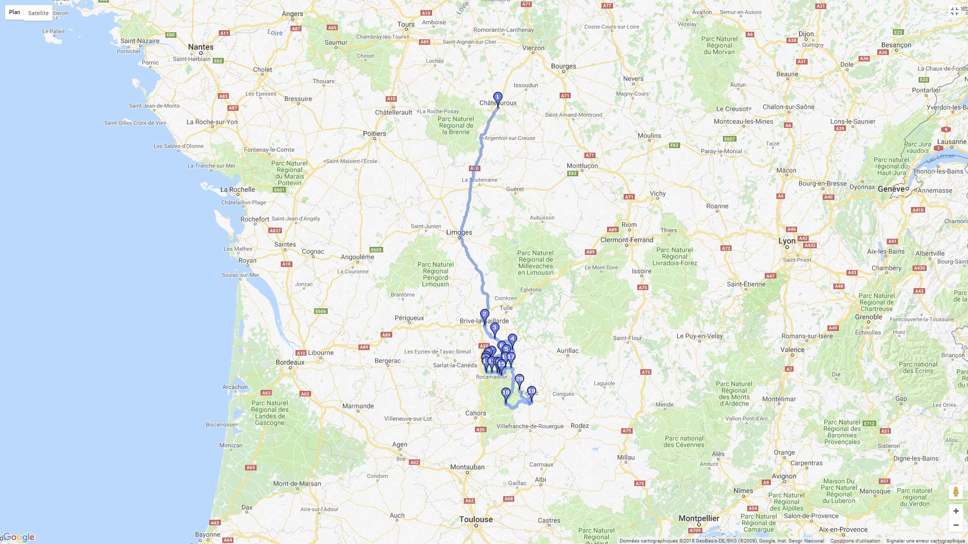 Pour zoomer sur la carte et avoir plus de détails, connectez-vous ! Carte roadbook Du centre au Lot