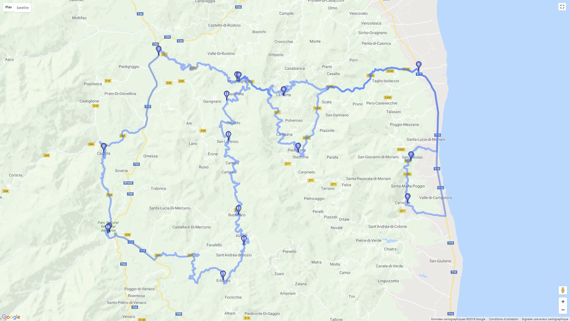 Pour zoomer sur la carte et avoir plus de détails, connectez-vous ! Carte roadbook Castagniccia