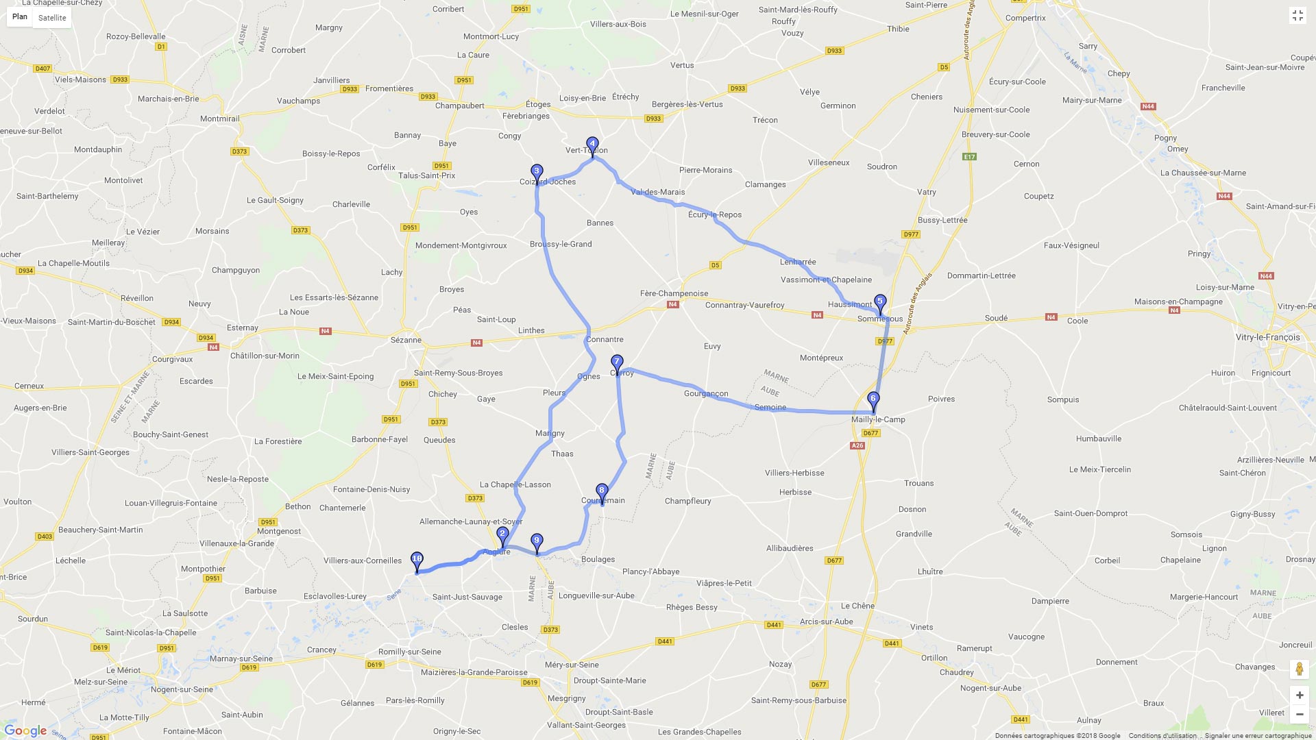 Pour zoomer sur la carte et avoir plus de détails, connectez-vous ! Carte roadbook Champagne