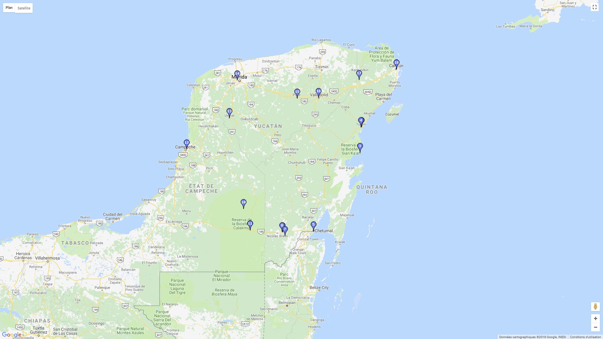 Pour zoomer sur la carte et avoir plus de détails, connectez-vous ! Carte roadbook Yucatan, Mexique