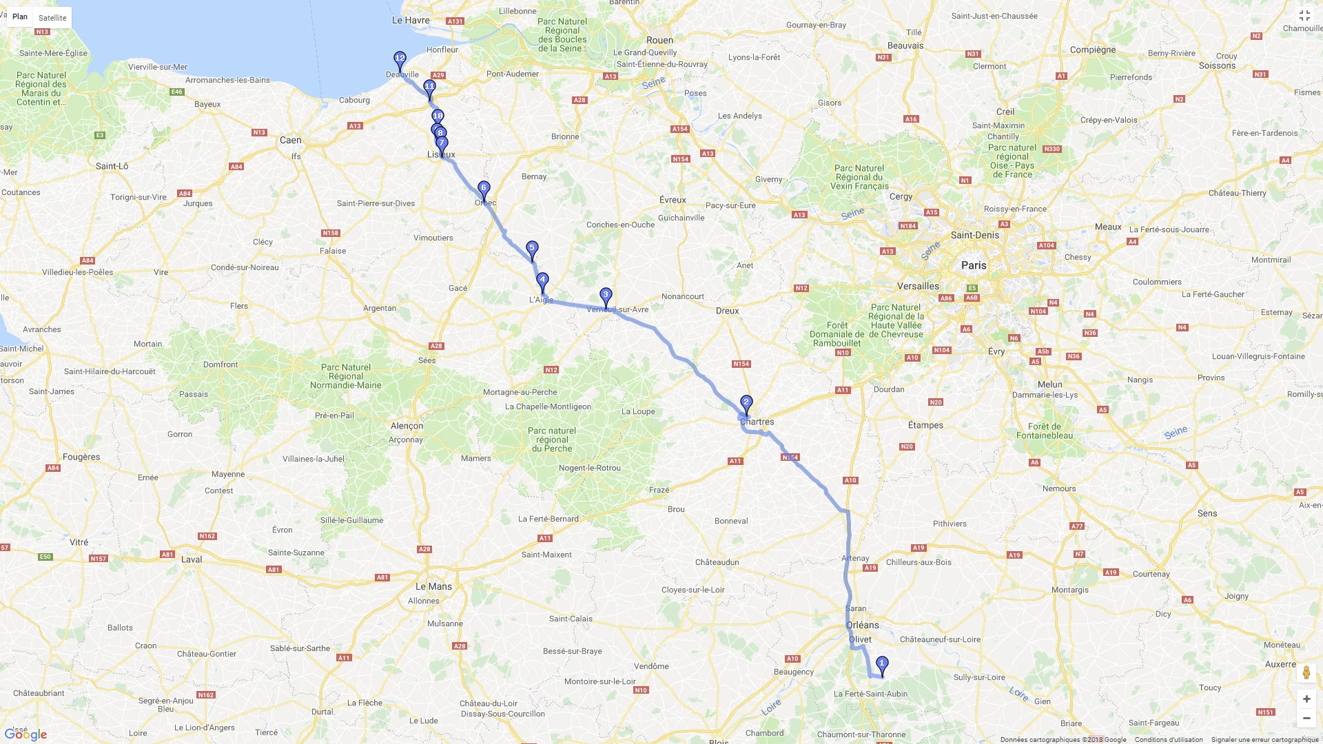 Pour zoomer sur la carte et avoir plus de détails, connectez-vous ! Carte roadbook Marcilly Deauville