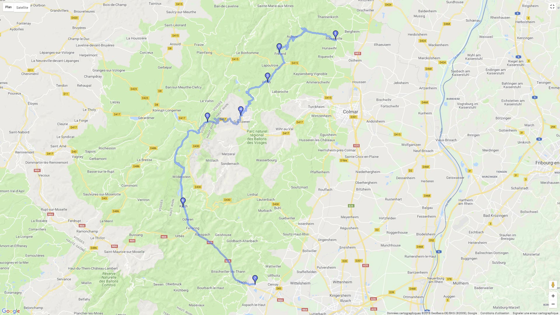 Pour zoomer sur la carte et avoir plus de détails, connectez-vous ! Carte roadbook La Route des crêtes Alsace