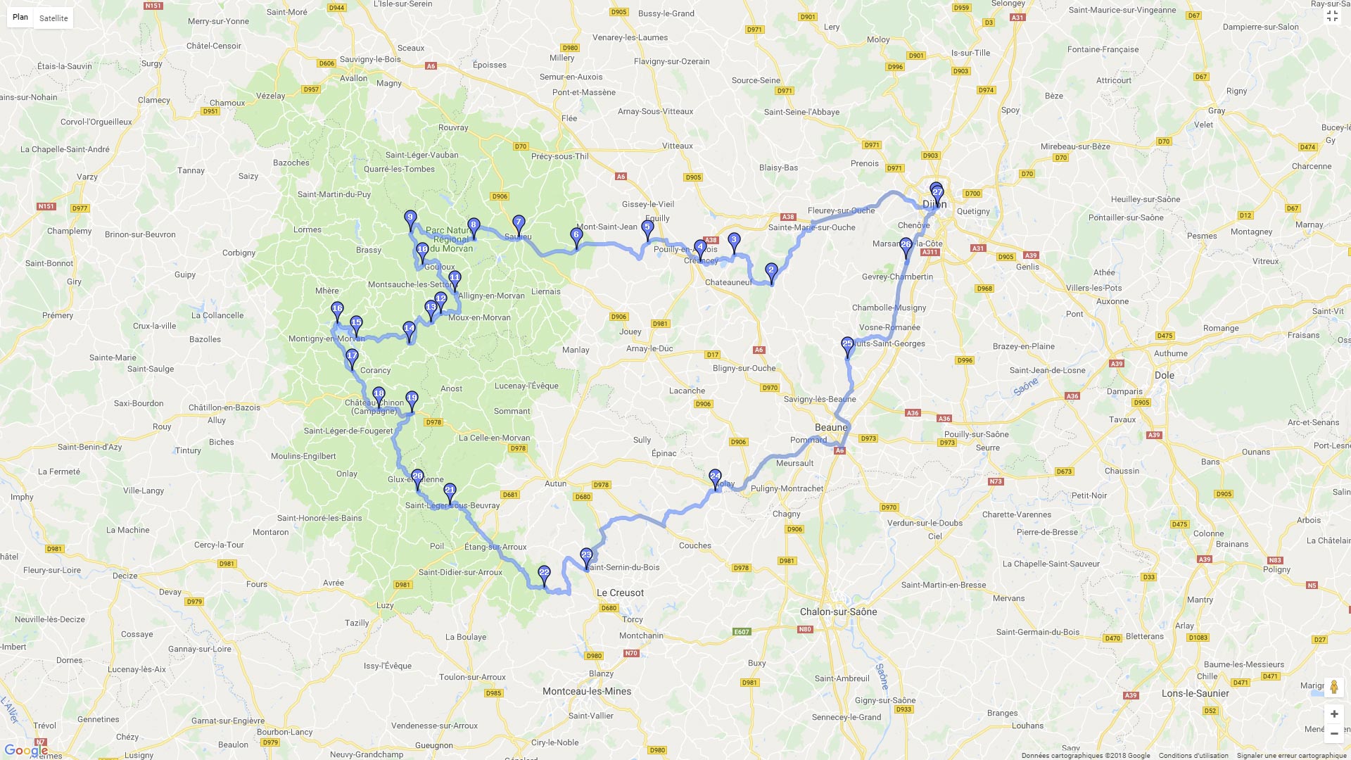 Pour zoomer sur la carte et avoir plus de détails, connectez-vous ! Carte roadbook Le Morvan
