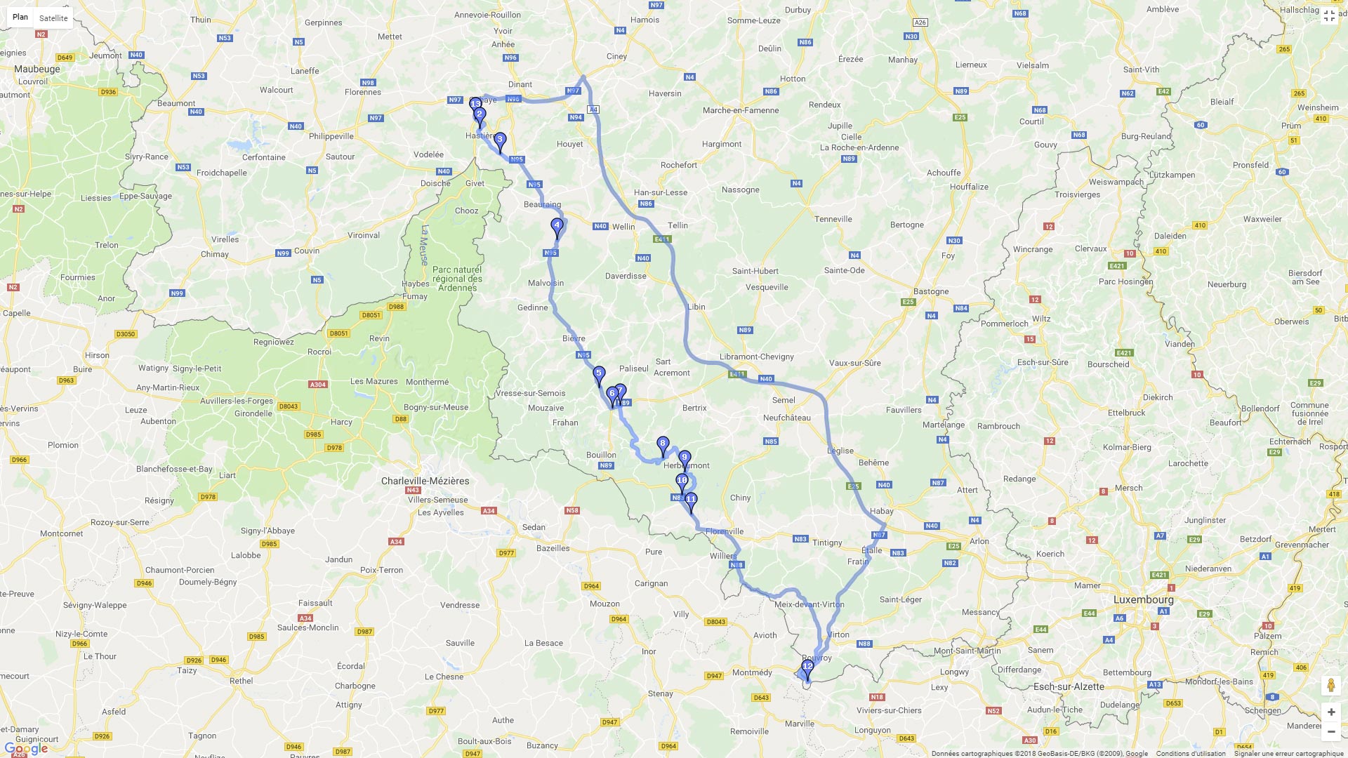 Pour zoomer sur la carte et avoir plus de détails, connectez-vous ! Carte roadbook Hastière Torgny