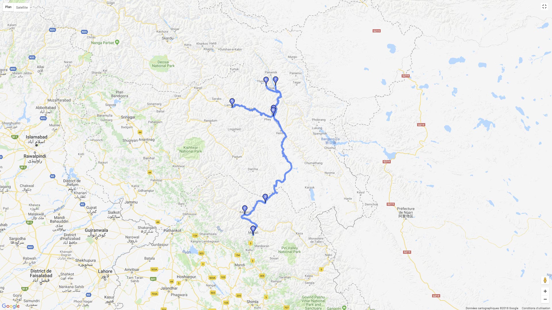 Pour zoomer sur la carte et avoir plus de détails, connectez-vous ! Carte roadbook Transhimalayenne