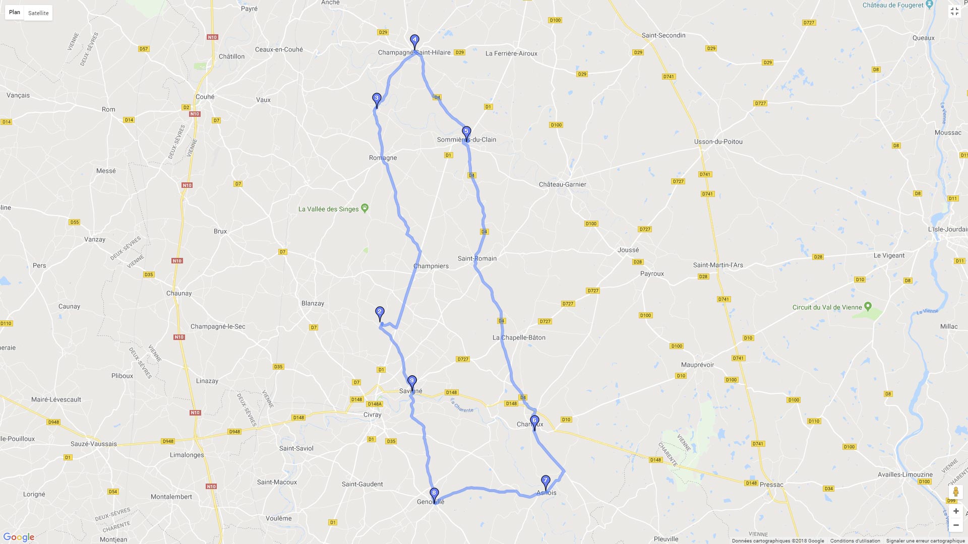 Pour zoomer sur la carte et avoir plus de détails, connectez-vous ! Carte roadbook Canton de Civray