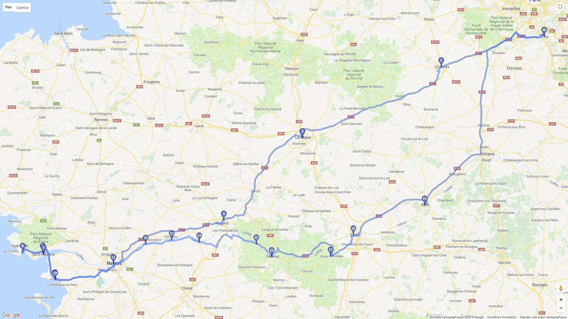 Pour zoomer sur la carte et avoir plus de détails, connectez-vous ! Carte roadbook Pays de la Loire