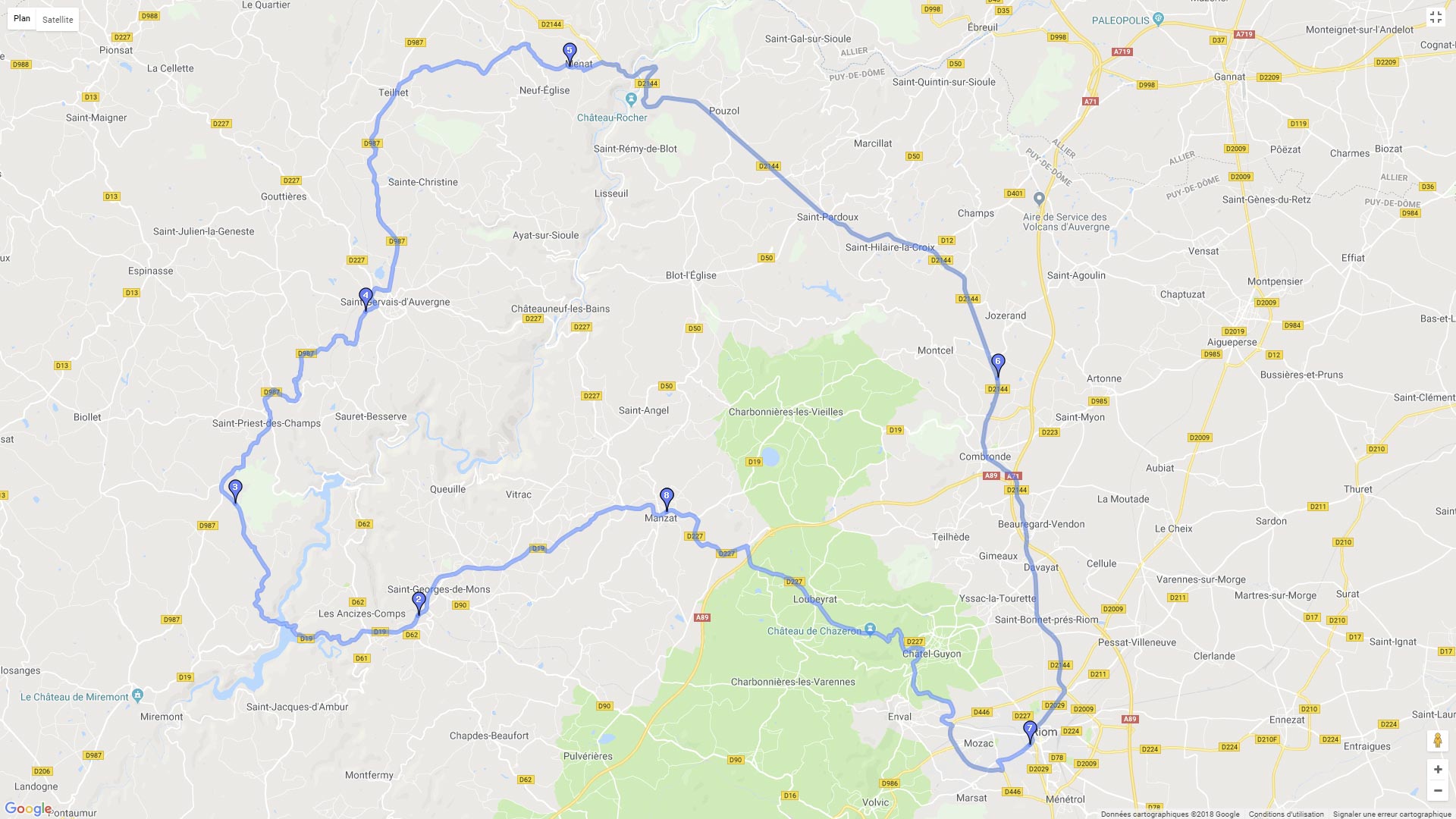 Pour zoomer sur la carte et avoir plus de détails, connectez-vous ! Carte roadbook Le nord de Clermont Ferrand