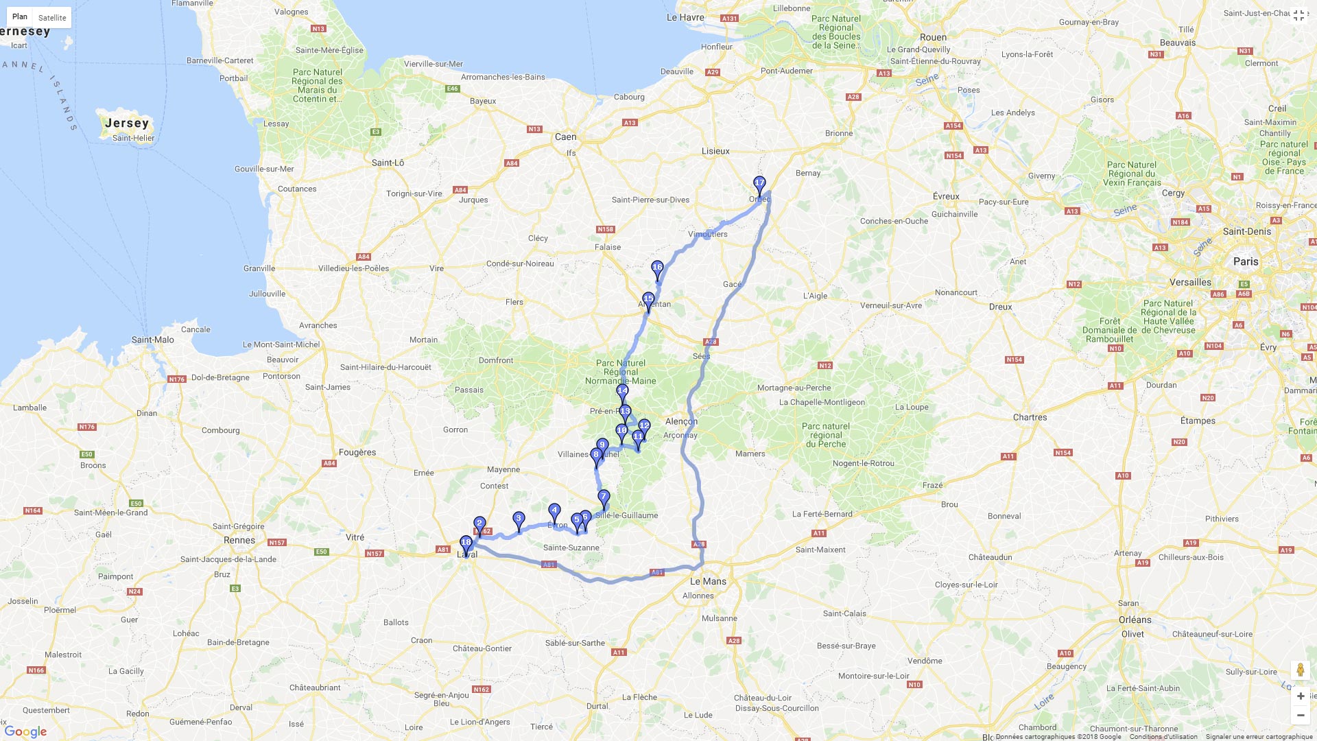 Pour zoomer sur la carte et avoir plus de détails, connectez-vous ! Carte roadbook Alpes Mancelles