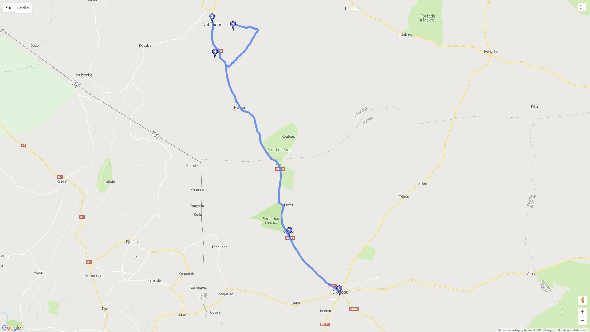 Pour zoomer sur la carte et avoir plus de détails, connectez-vous ! Carte roadbook Nord Bénin les chutes de la Kota