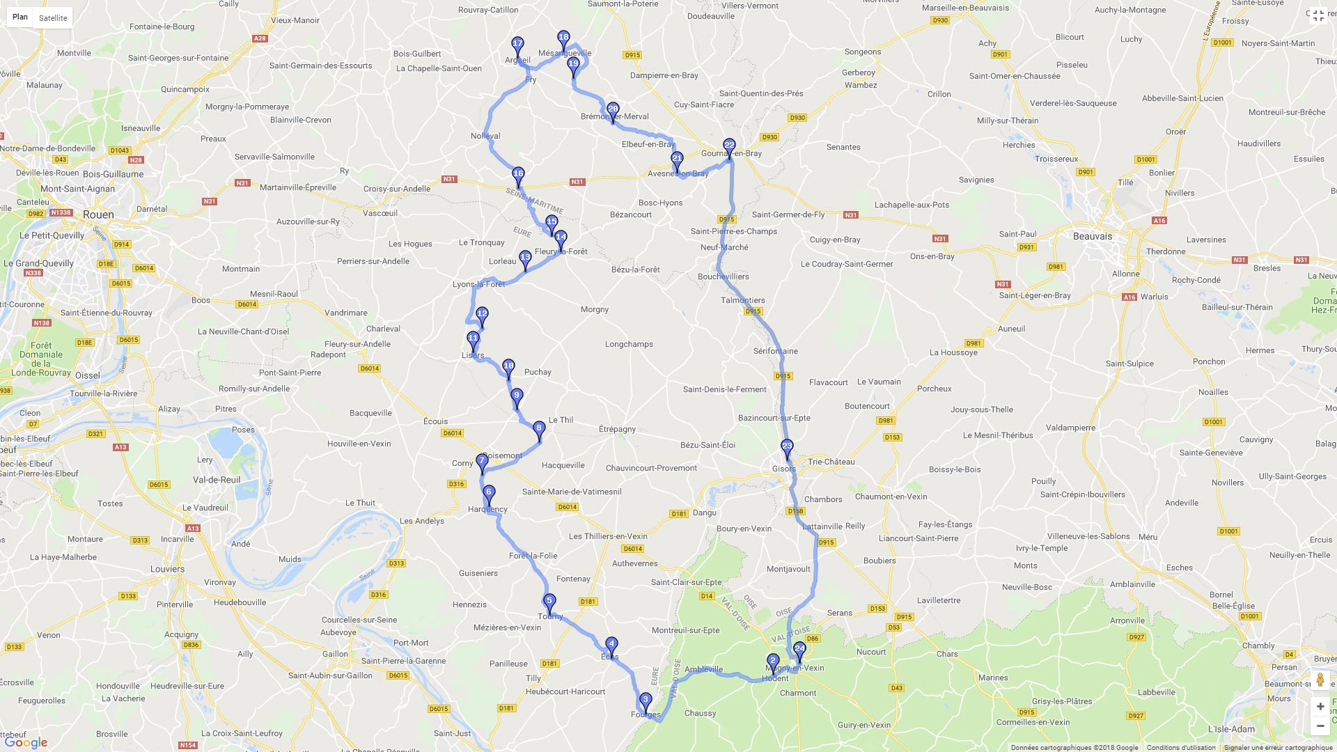 Pour zoomer sur la carte et avoir plus de détails, connectez-vous ! Carte roadbook Magny en Vexin
