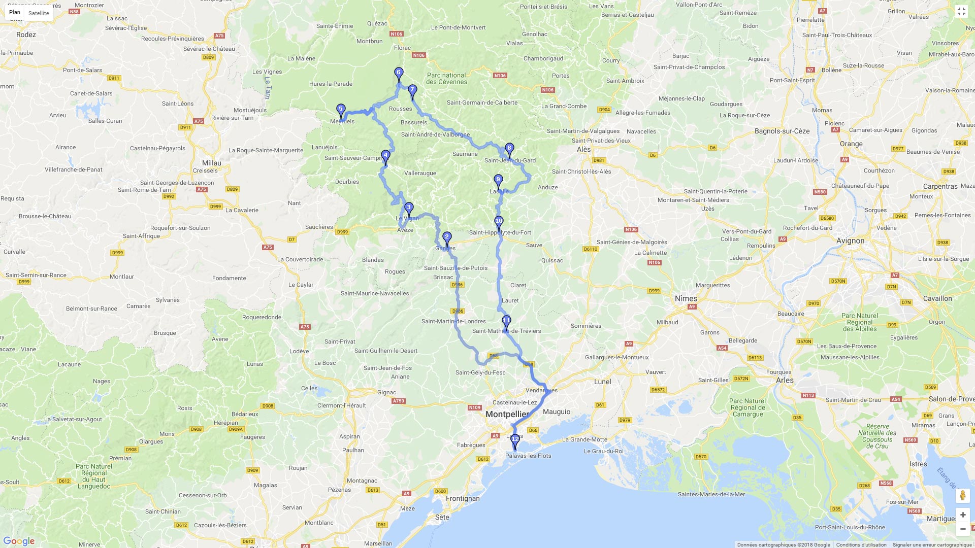 Pour zoomer sur la carte et avoir plus de détails, connectez-vous ! Carte roadbook L’Espérou et la Corniche des Cévennes