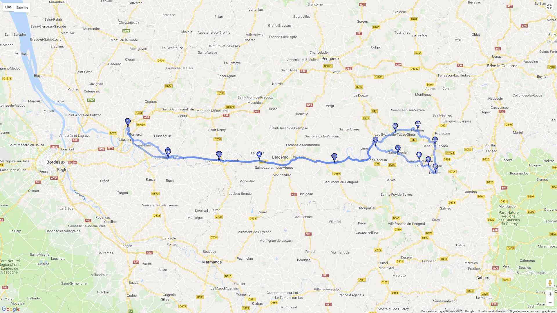 Pour zoomer sur la carte et avoir plus de détails, connectez-vous ! Carte roadbook Périgord