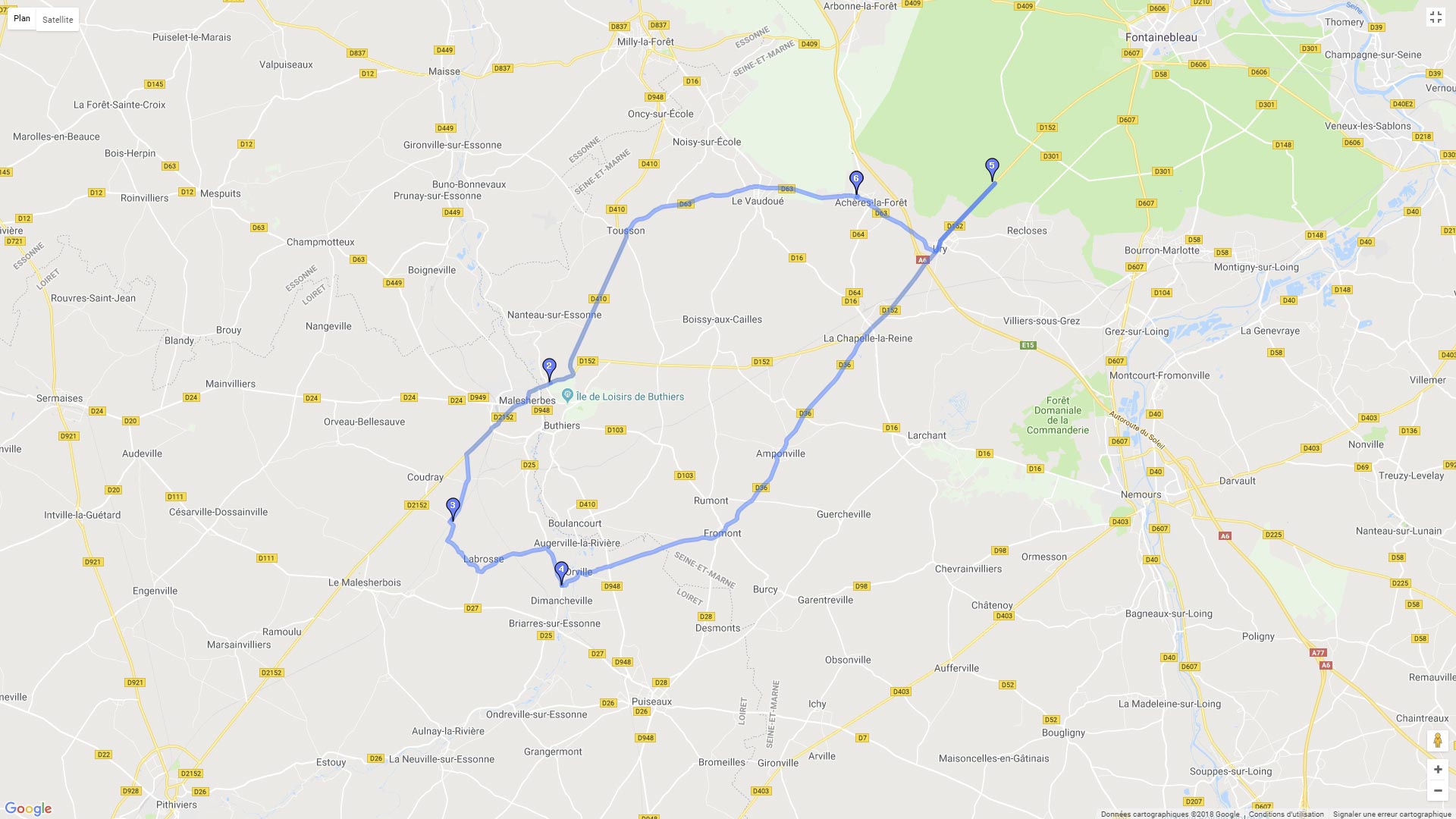 Pour zoomer sur la carte et avoir plus de détails, connectez-vous ! Carte roadbook Au coeur de la forêt de Fontainebleau