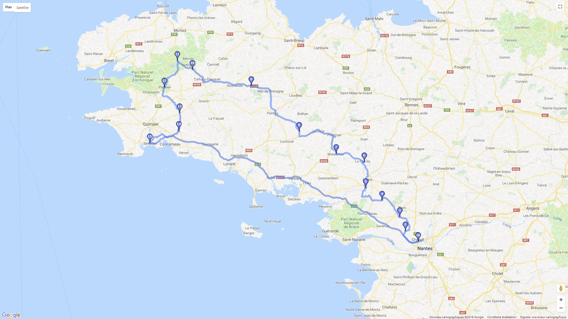 Pour zoomer sur la carte et avoir plus de détails, connectez-vous ! Carte roadbook Bretagne sud