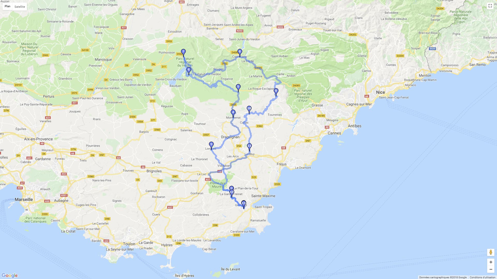 Pour zoomer sur la carte et avoir plus de détails, connectez-vous ! Carte roadbook Les gorges du Verdon