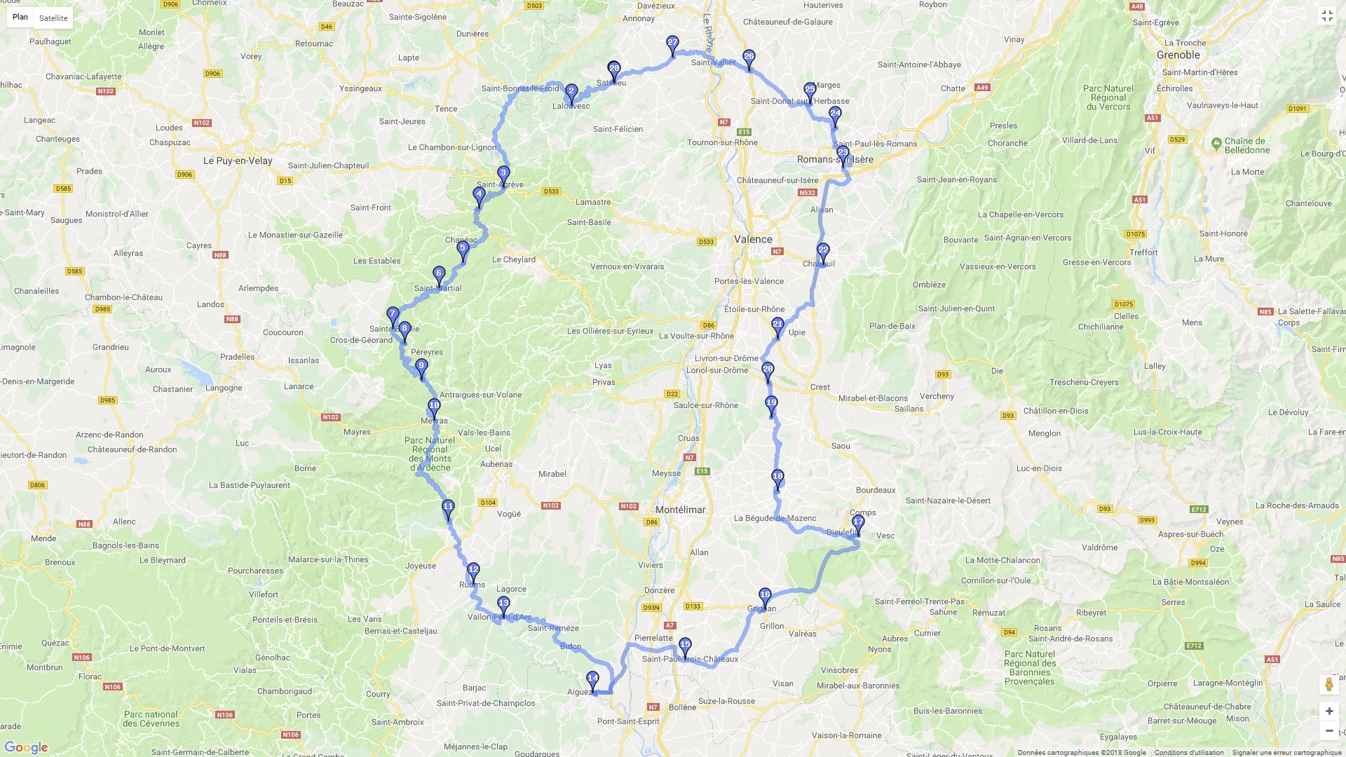 Pour zoomer sur la carte et avoir plus de détails, connectez-vous ! Carte roadbook Gorges de l'Ardèche
