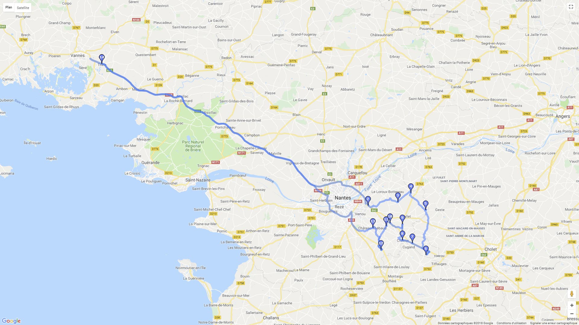 Pour zoomer sur la carte et avoir plus de détails, connectez-vous ! Carte roadbook Vignoble nantais