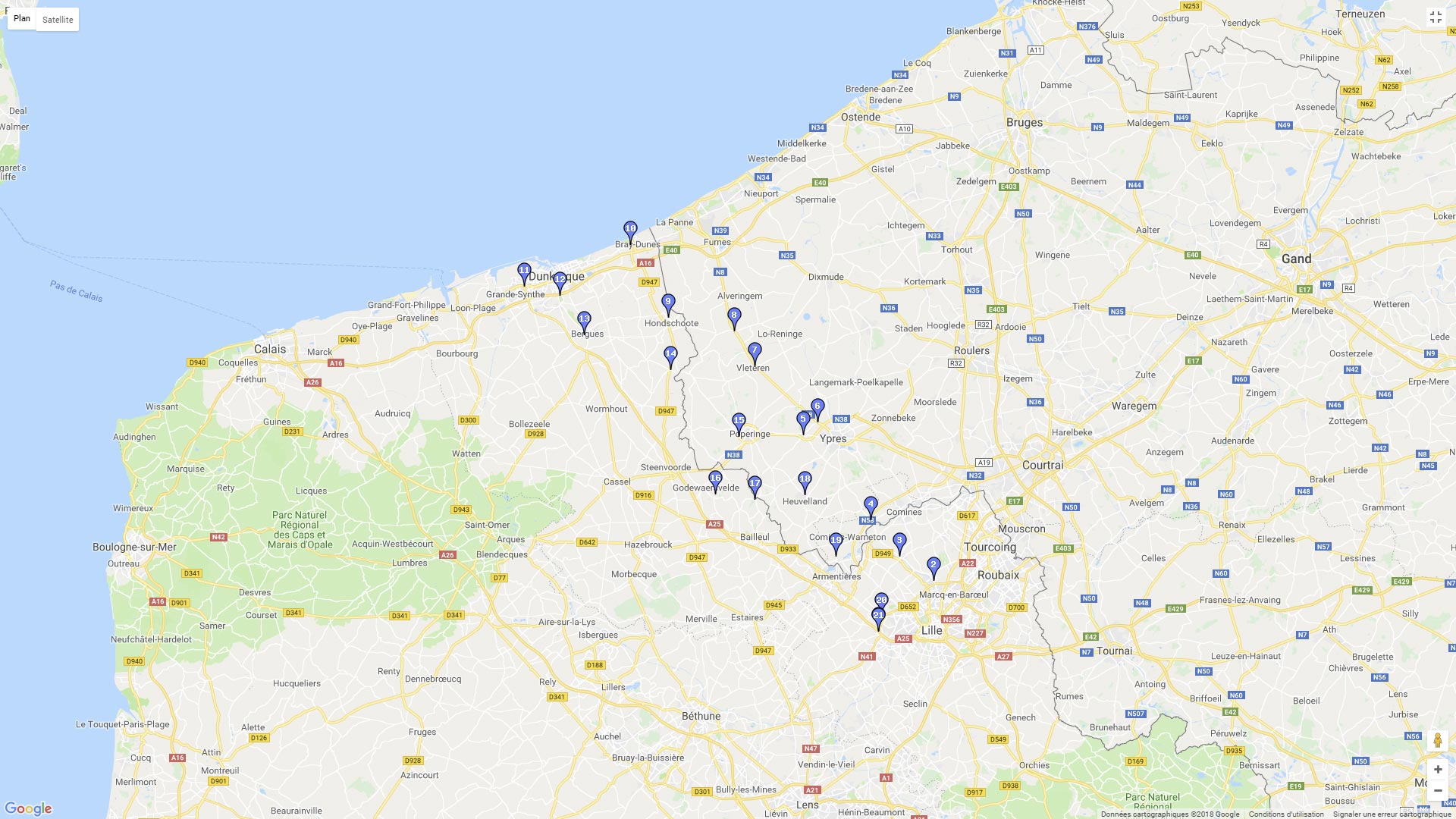Pour zoomer sur la carte et avoir plus de détails, connectez-vous ! Carte roadbook Côte du nord et monts par Lille et St Pol sur Mer