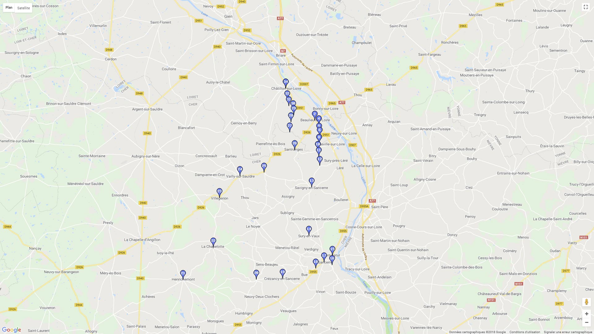 Pour zoomer sur la carte et avoir plus de détails, connectez-vous ! Carte roadbook Au sud de Chatillon sur Loire