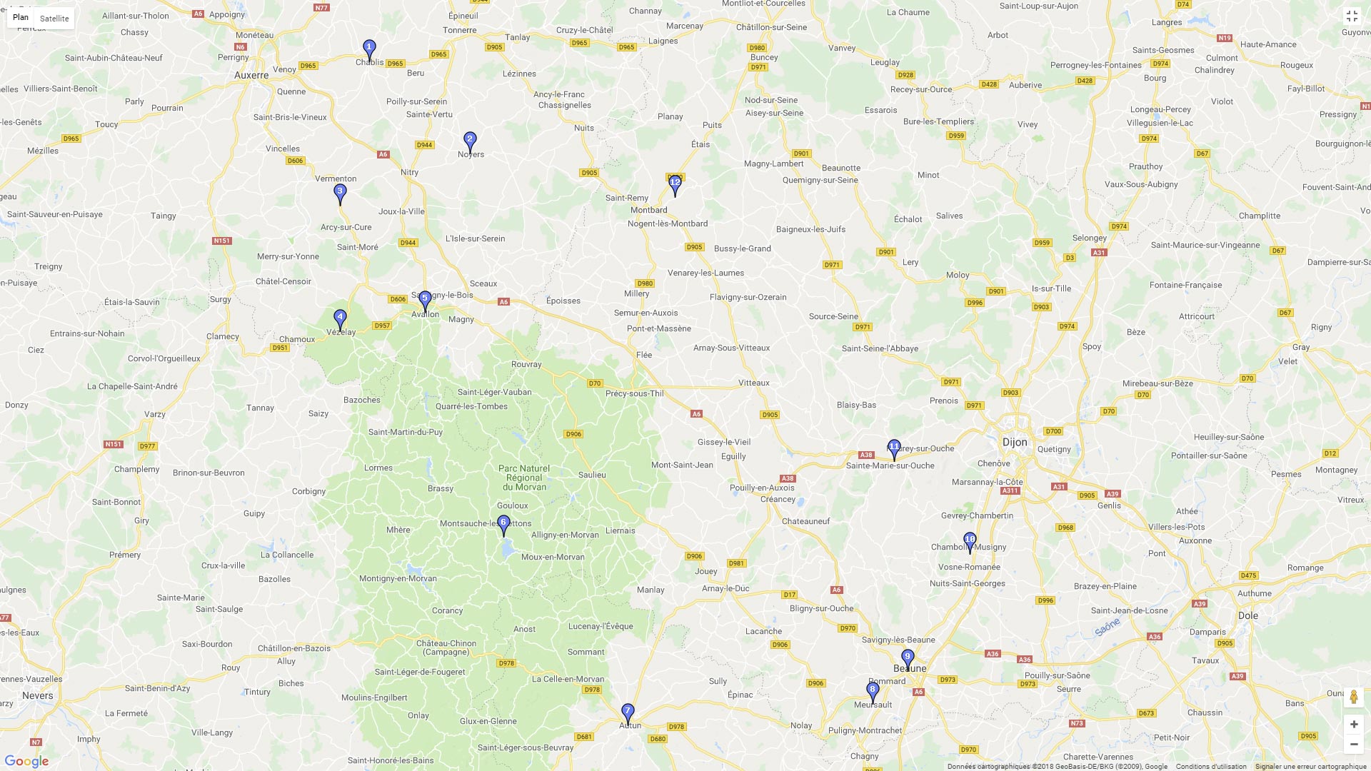 Pour zoomer sur la carte et avoir plus de détails, connectez-vous ! Carte roadbook Bourgogne Morvan