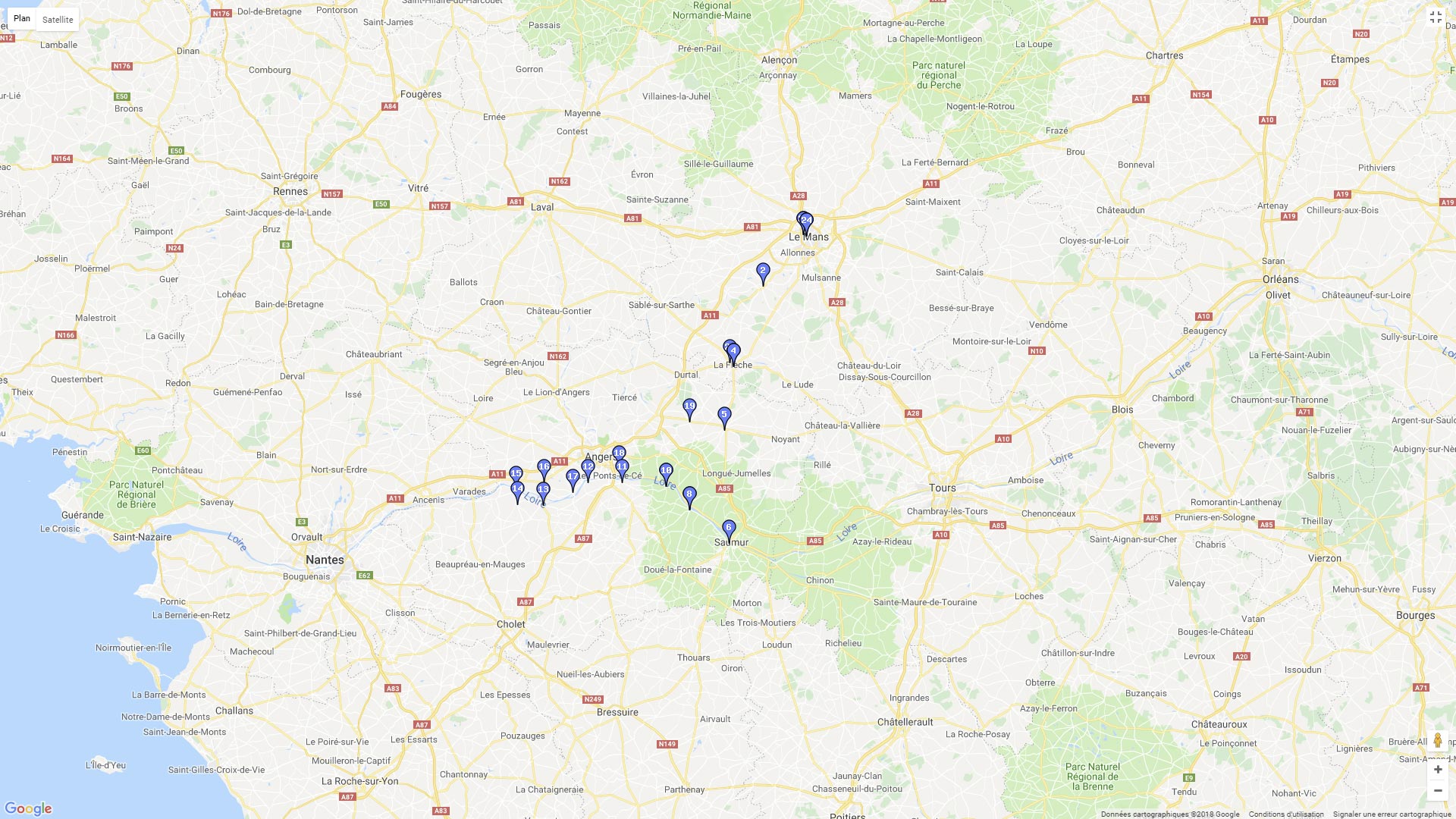 Pour zoomer sur la carte et avoir plus de détails, connectez-vous ! Carte roadbook Du Mans à Angers
