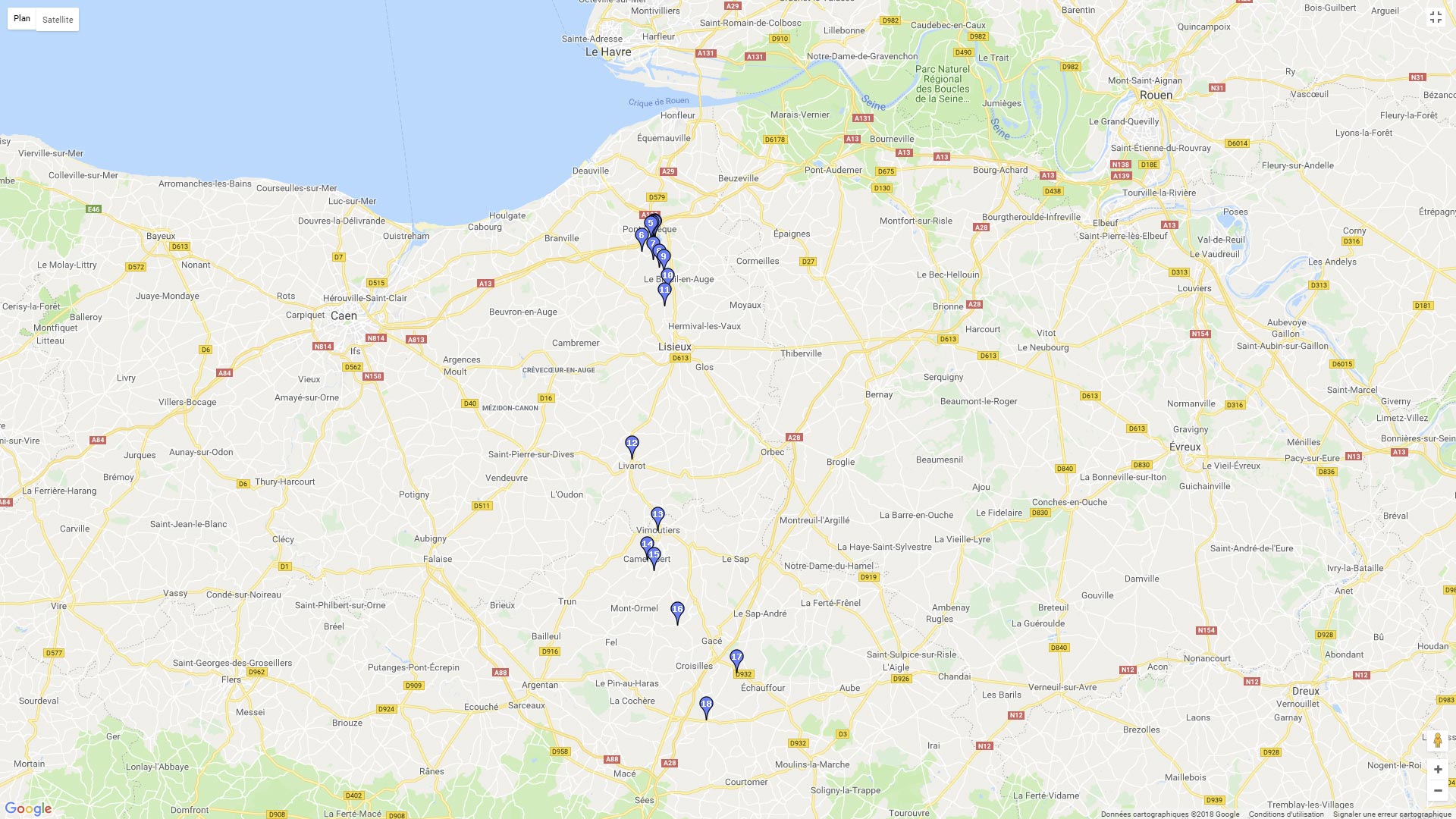 Pour zoomer sur la carte et avoir plus de détails, connectez-vous ! Carte roadbook La route du Camembert