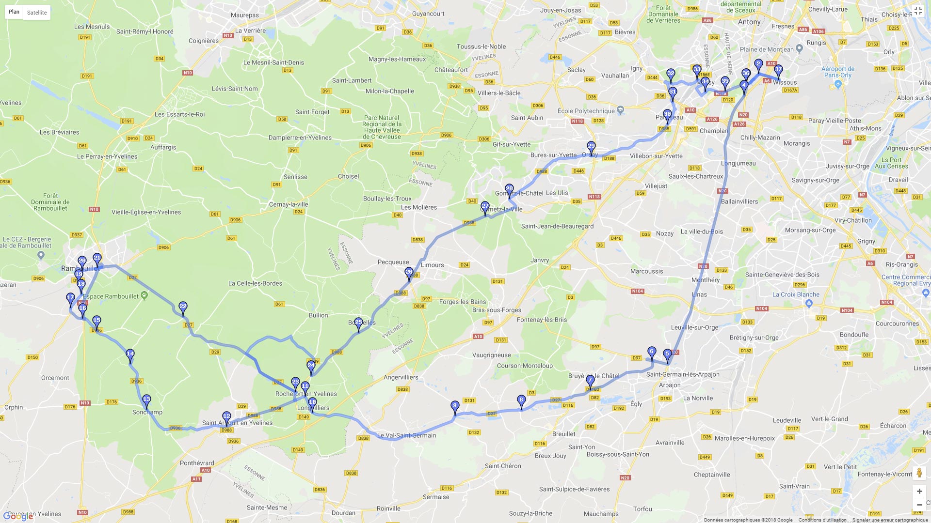 Pour zoomer sur la carte et avoir plus de détails, connectez-vous ! Carte roadbook Anthony Rambouillet