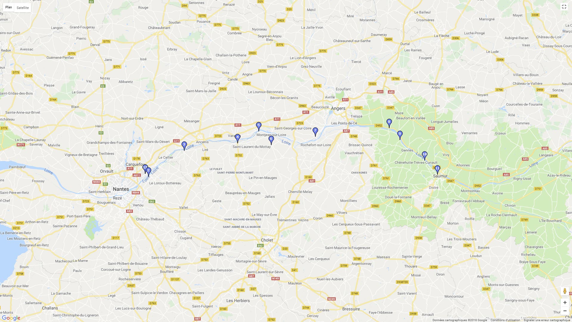 Pour zoomer sur la carte et avoir plus de détails, connectez-vous ! Carte roadbook Bords de Loire en Anjou