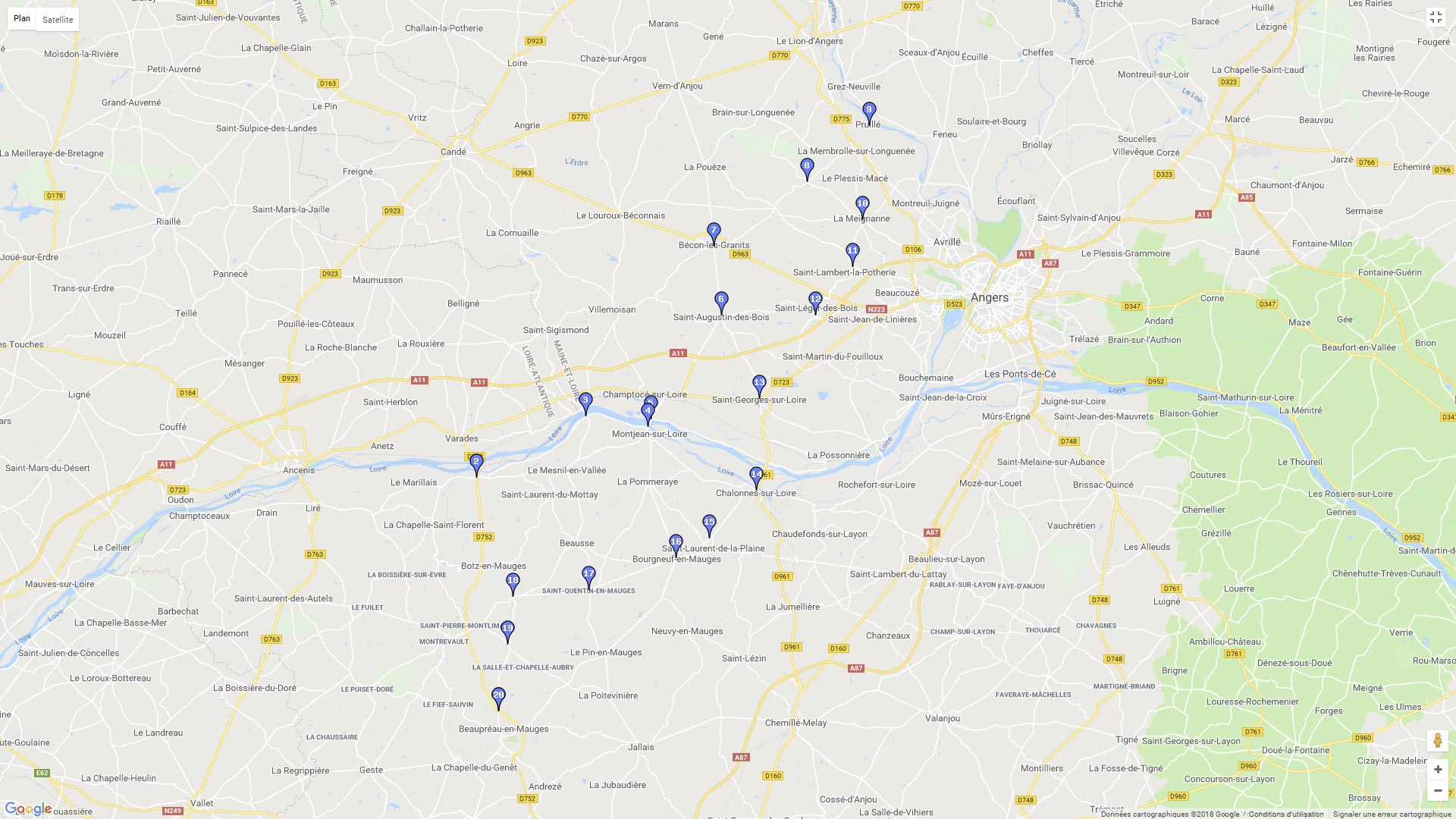 Pour zoomer sur la carte et avoir plus de détails, connectez-vous ! Carte roadbook A l'ouest d'Angers