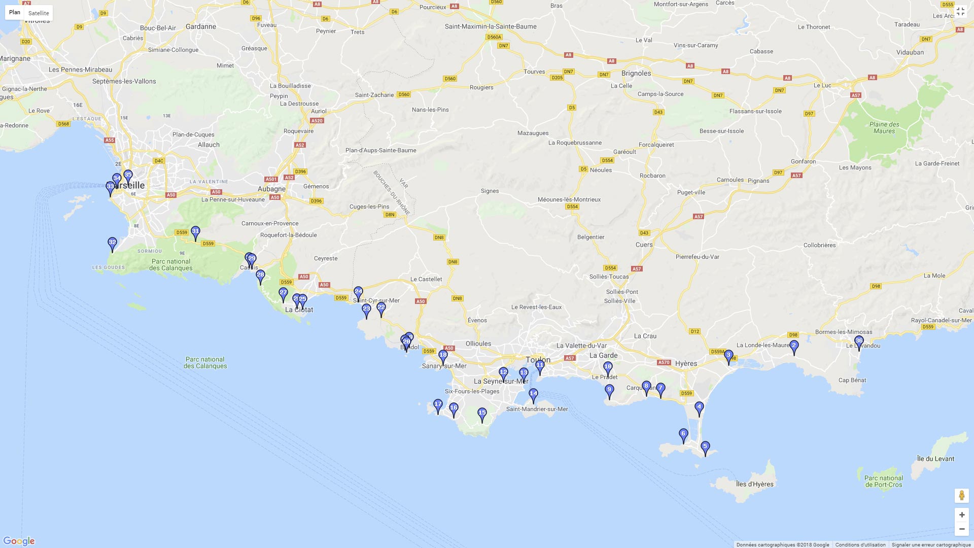 Pour zoomer sur la carte et avoir plus de détails, connectez-vous ! Carte roadbook Le Lavandou Cap Canaille