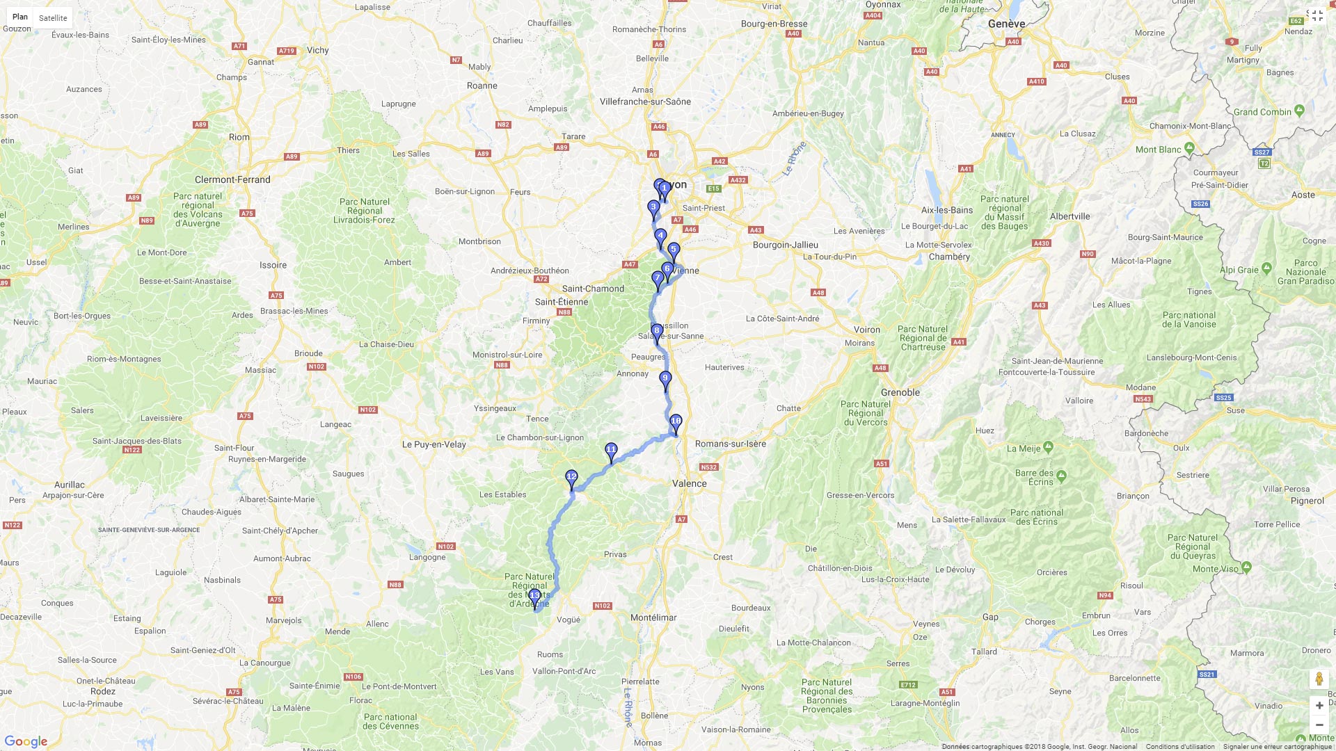 Pour zoomer sur la carte et avoir plus de détails, connectez-vous ! Carte roadbook Pilat et Monts d'Ardèche