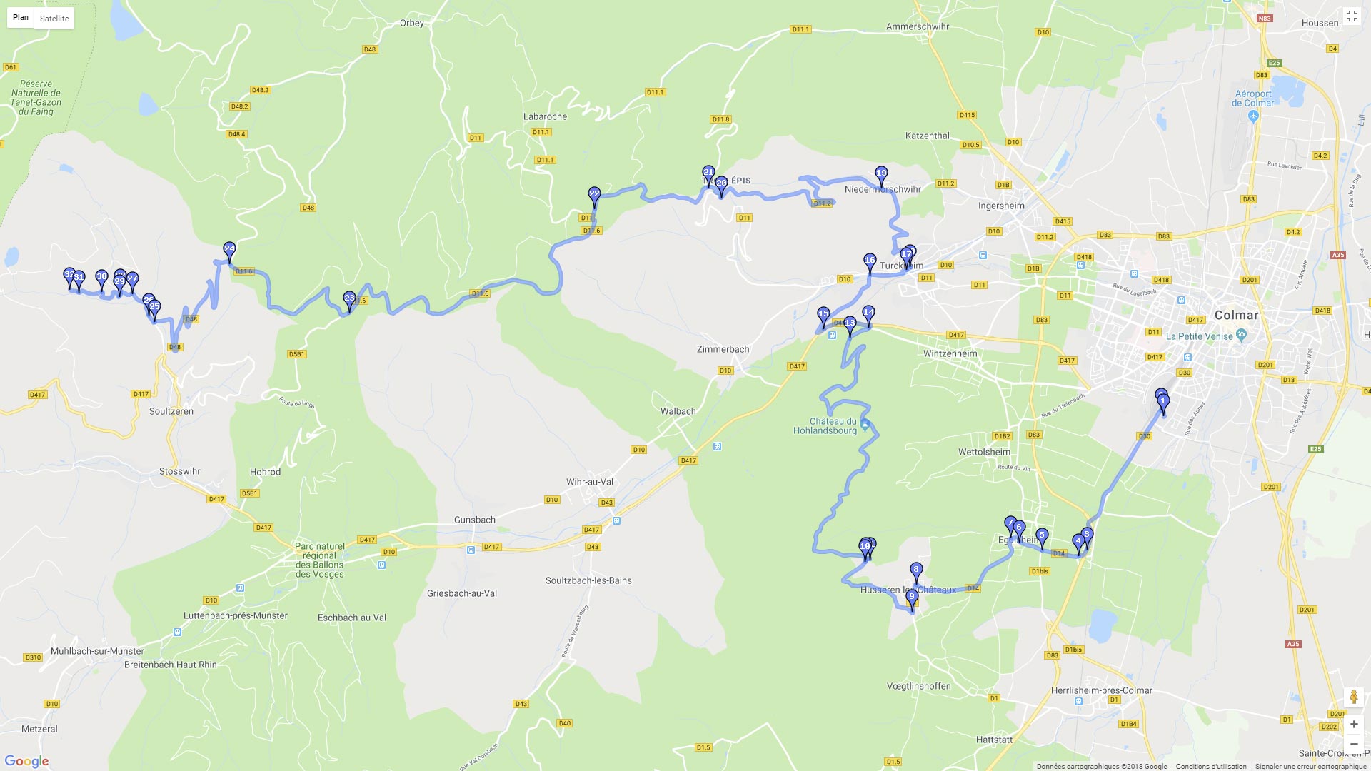 Pour zoomer sur la carte et avoir plus de détails, connectez-vous ! Carte roadbook Vallée de Munster