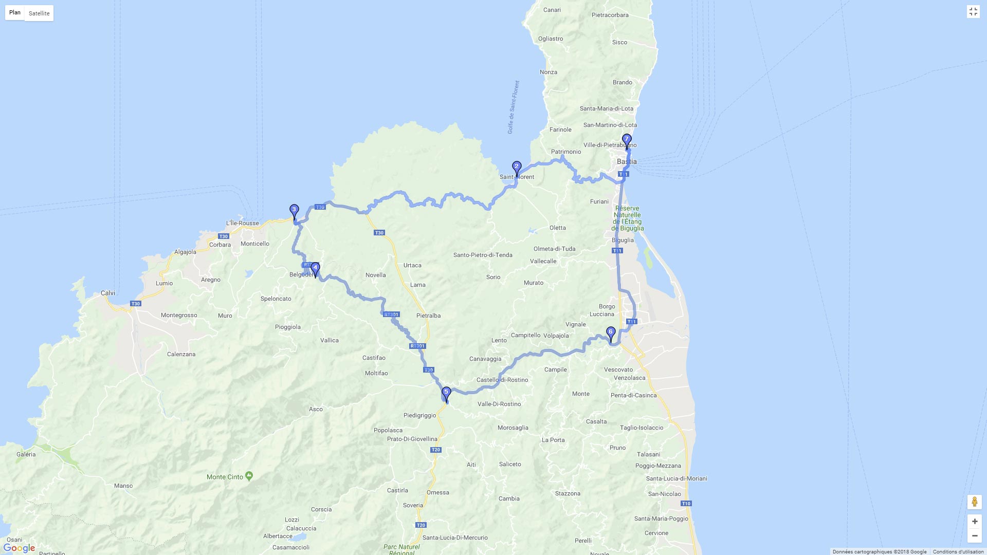 Pour zoomer sur la carte et avoir plus de détails, connectez-vous ! Carte roadbook Bastia à Bastia