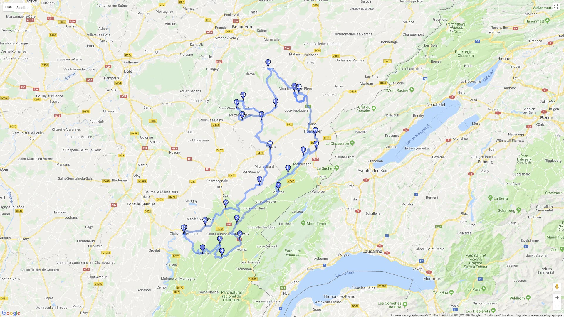 Pour zoomer sur la carte et avoir plus de détails, connectez-vous ! Carte roadbook Jura