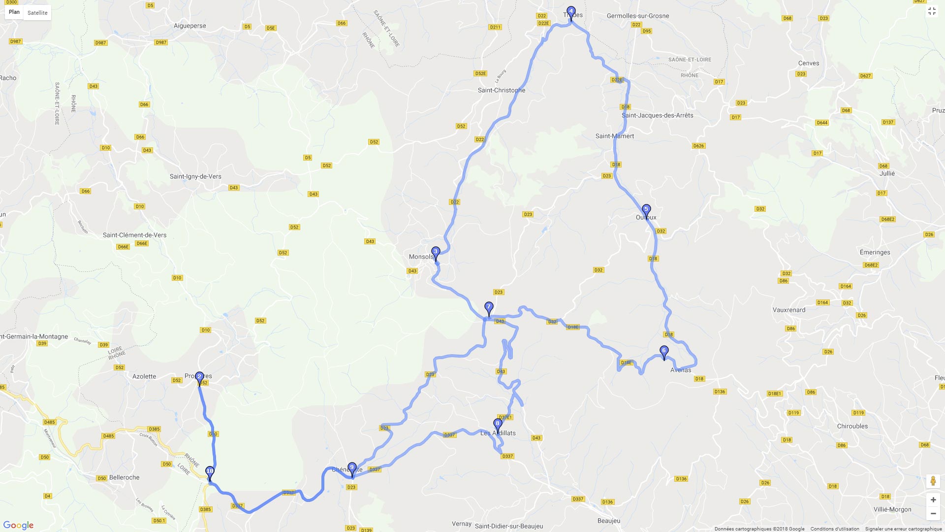 Pour zoomer sur la carte et avoir plus de détails, connectez-vous ! Carte roadbook Circuit en Haut Beaujolais
