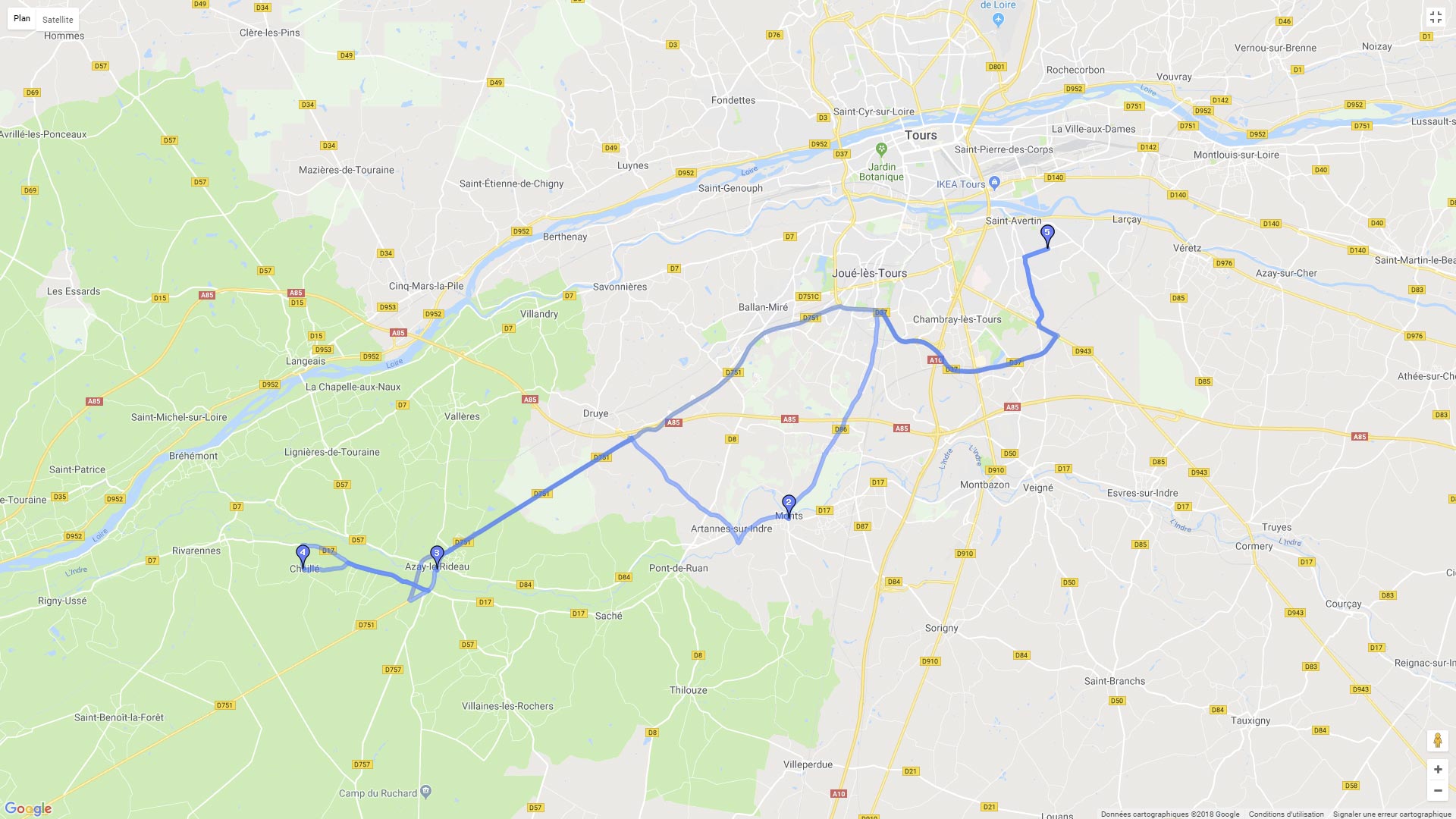 Pour zoomer sur la carte et avoir plus de détails, connectez-vous ! Carte roadbook Campagne tourangelle