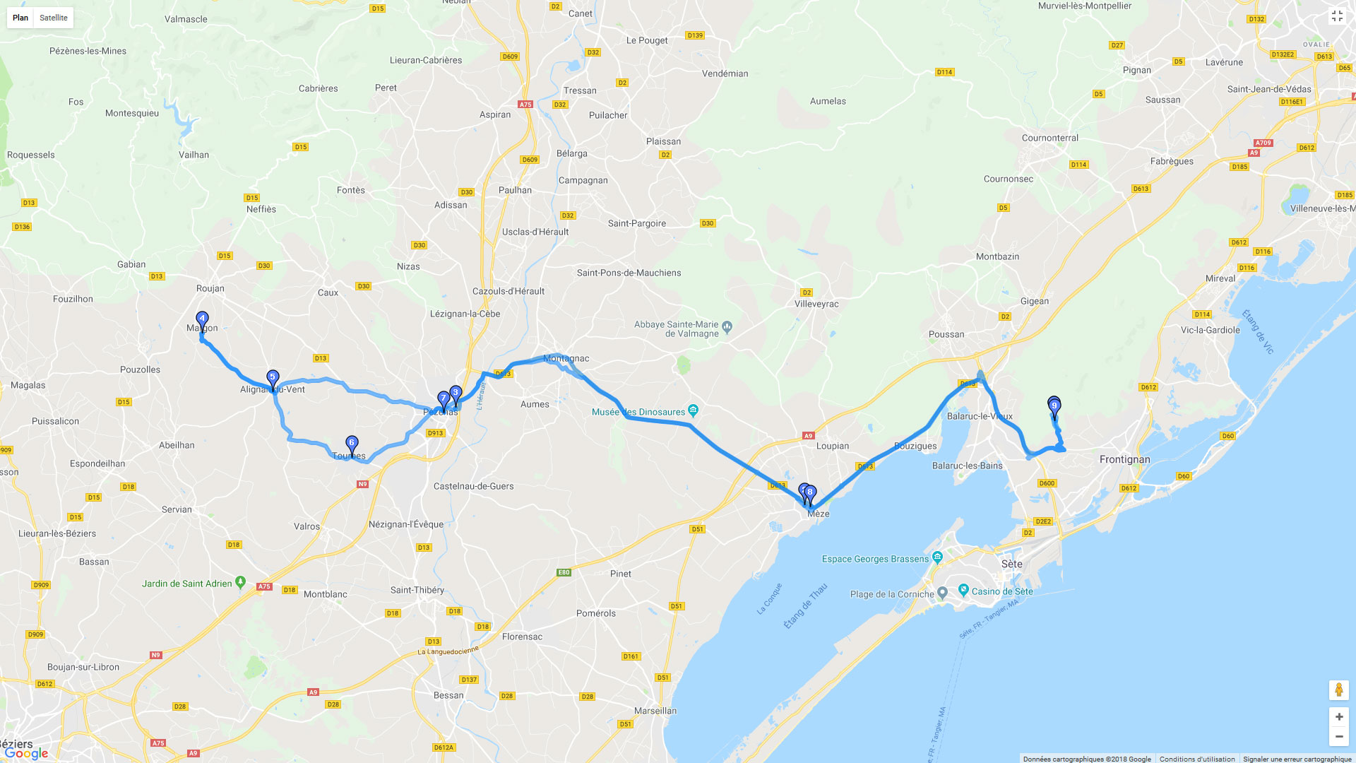 Pour zoomer sur la carte et avoir plus de détails, connectez-vous ! Carte roadbook A l'ouest de Mèze