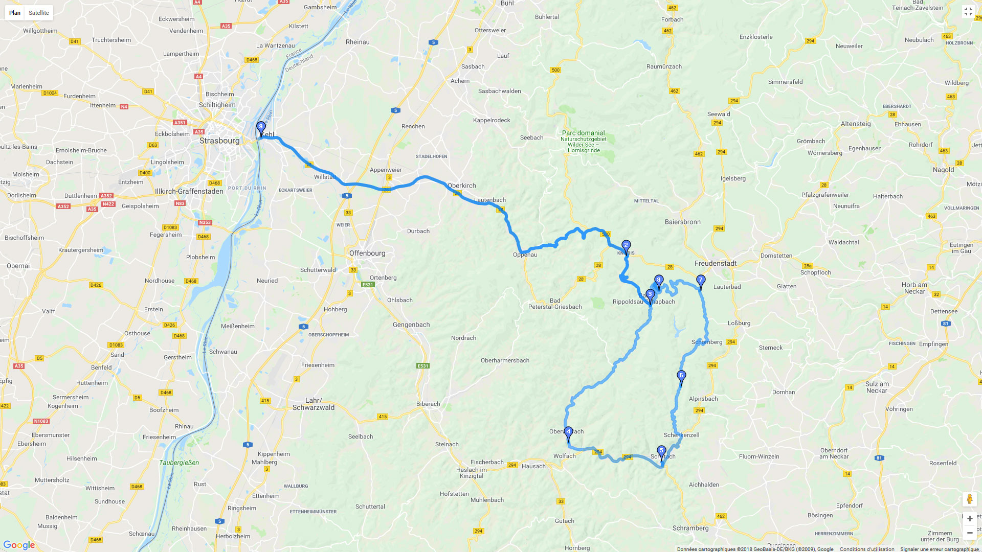 Pour zoomer sur la carte et avoir plus de détails, connectez-vous ! Carte roadbook Autour de Freundenstadt