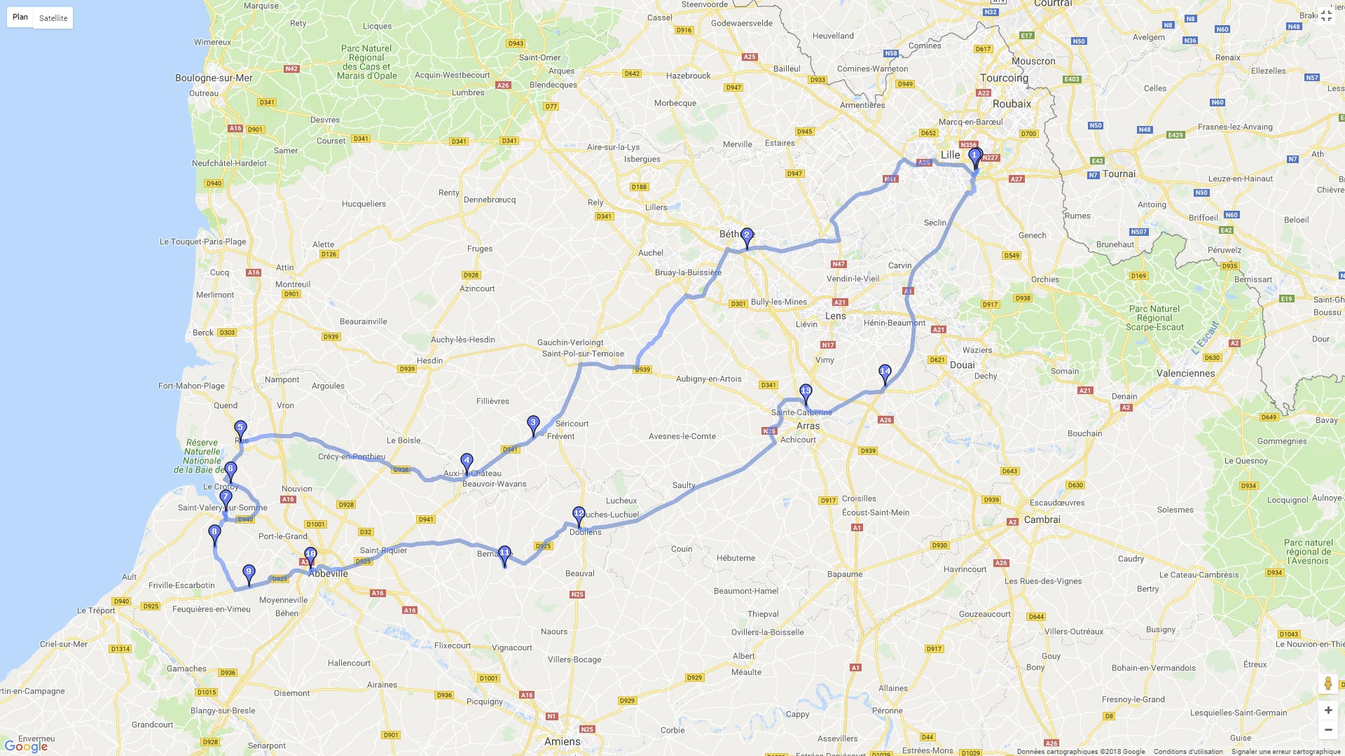 Pour zoomer sur la carte et avoir plus de détails, connectez-vous ! Carte roadbook Baie de Somme