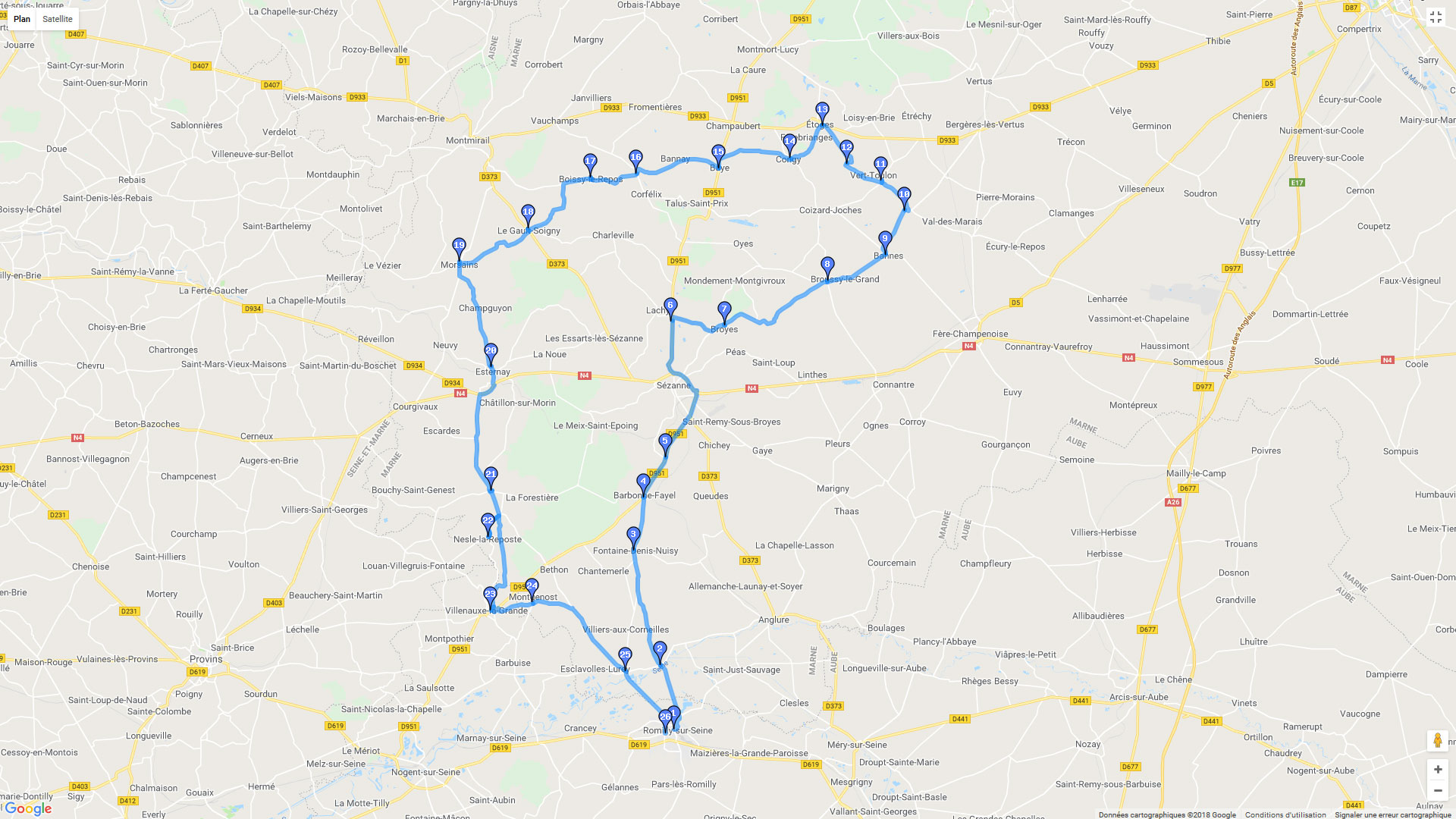 Pour zoomer sur la carte et avoir plus de détails, connectez-vous ! Carte roadbook La Marne