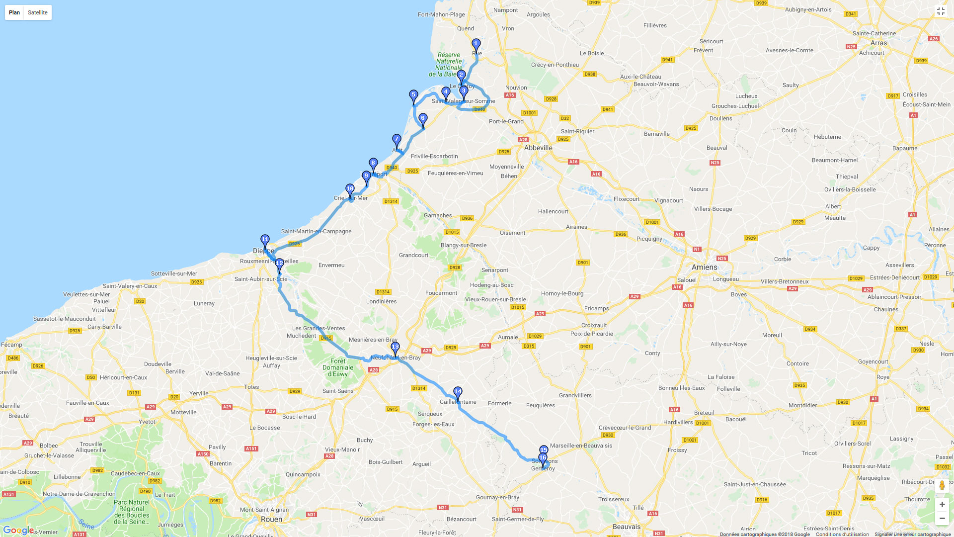 Pour zoomer sur la carte et avoir plus de détails, connectez-vous ! Carte roadbook Picardie Ouest