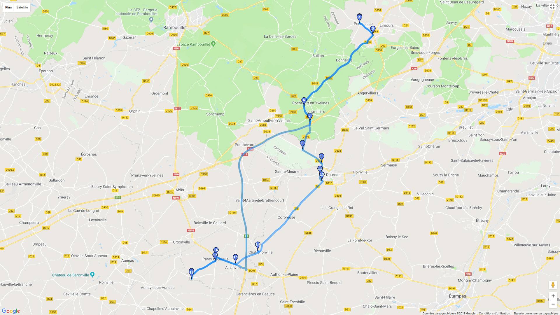 Pour zoomer sur la carte et avoir plus de détails, connectez-vous ! Carte roadbook Au sud de Limours